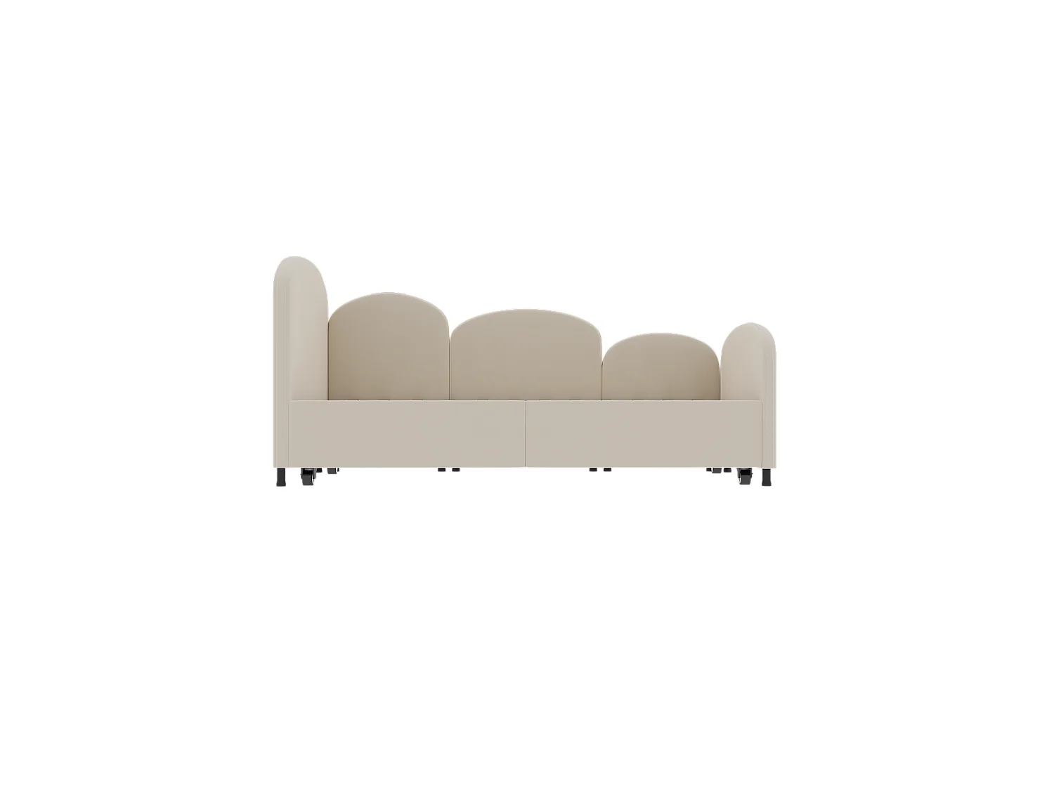 Lit enfant 90x200cm avec lit gigogne en velours, Sommier à lattes, sans matelas, beige
