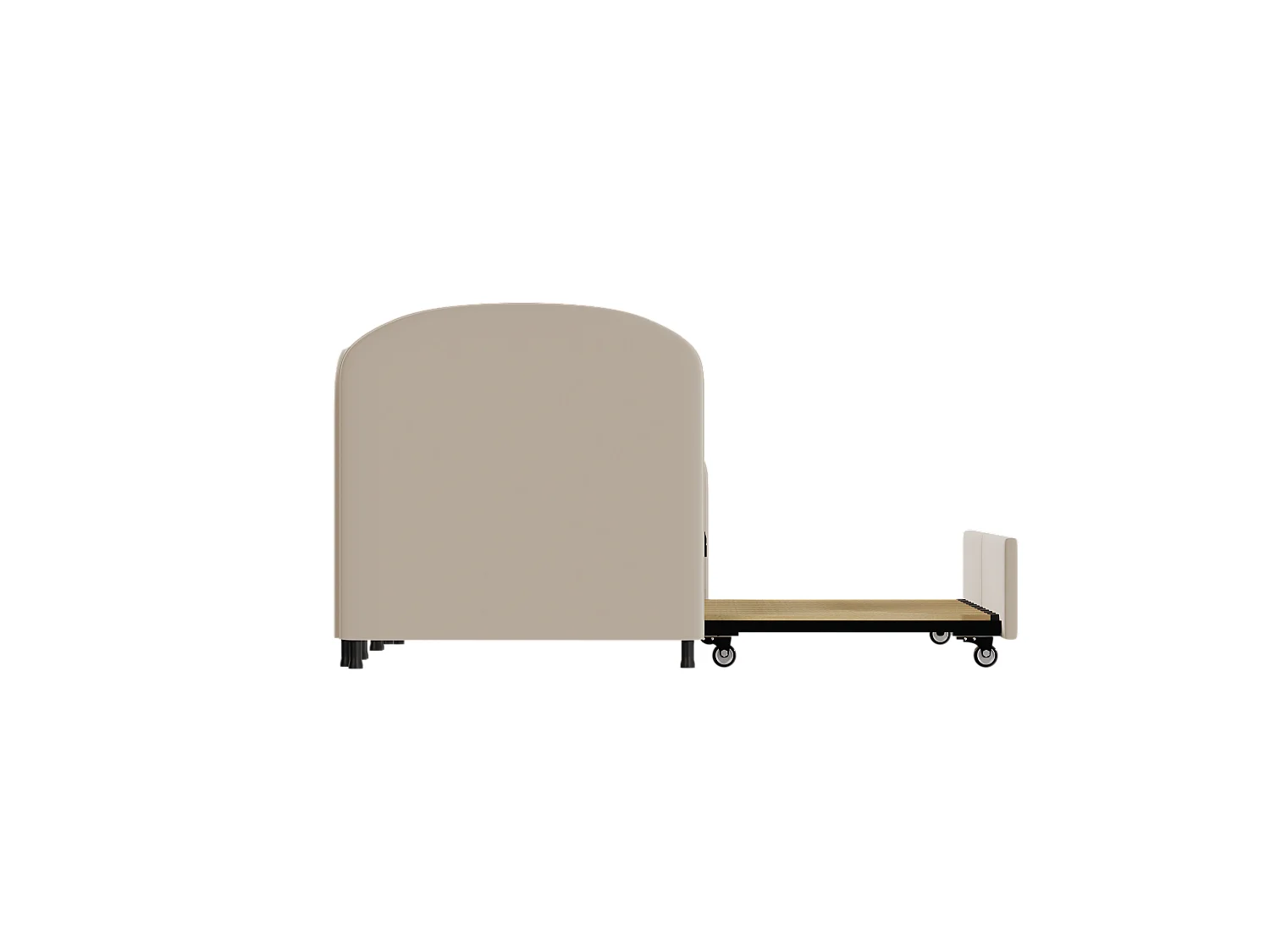 Lit enfant 90x200cm avec lit gigogne en velours, Sommier à lattes, sans matelas, beige