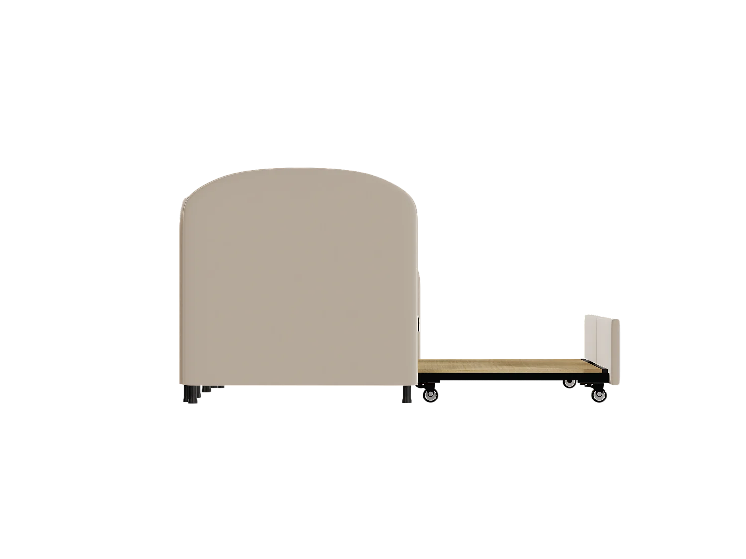 Lit enfant 90x200cm avec lit gigogne en velours, Sommier à lattes, sans matelas, beige