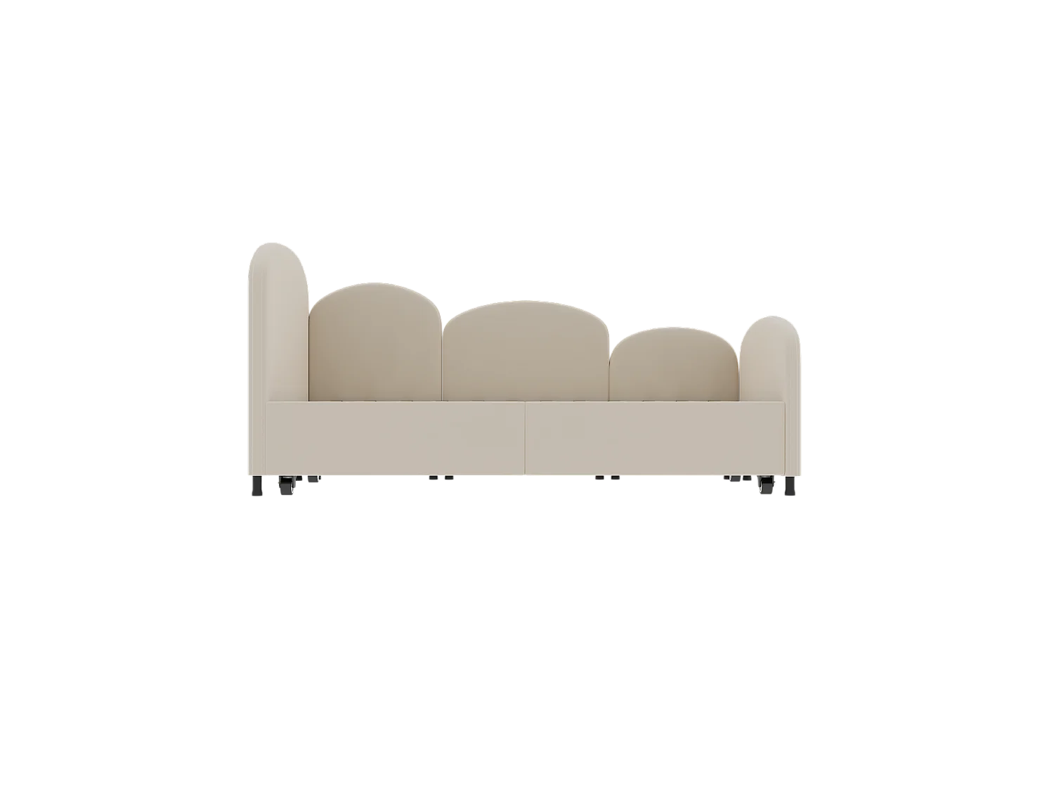Lit enfant 90x200cm avec lit gigogne en velours, Sommier à lattes, sans matelas, beige
