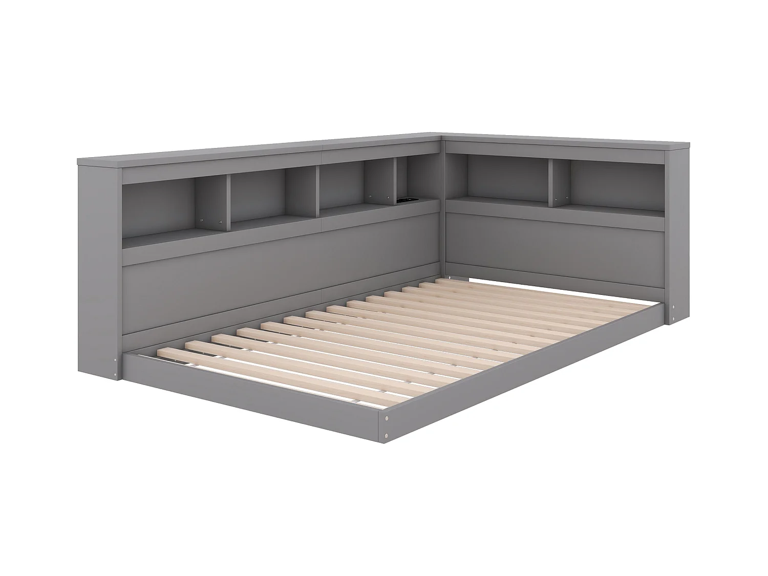 Letto da bambino 90x200 cm grigio con prese USB e spazio di archiviazione, senza materasso