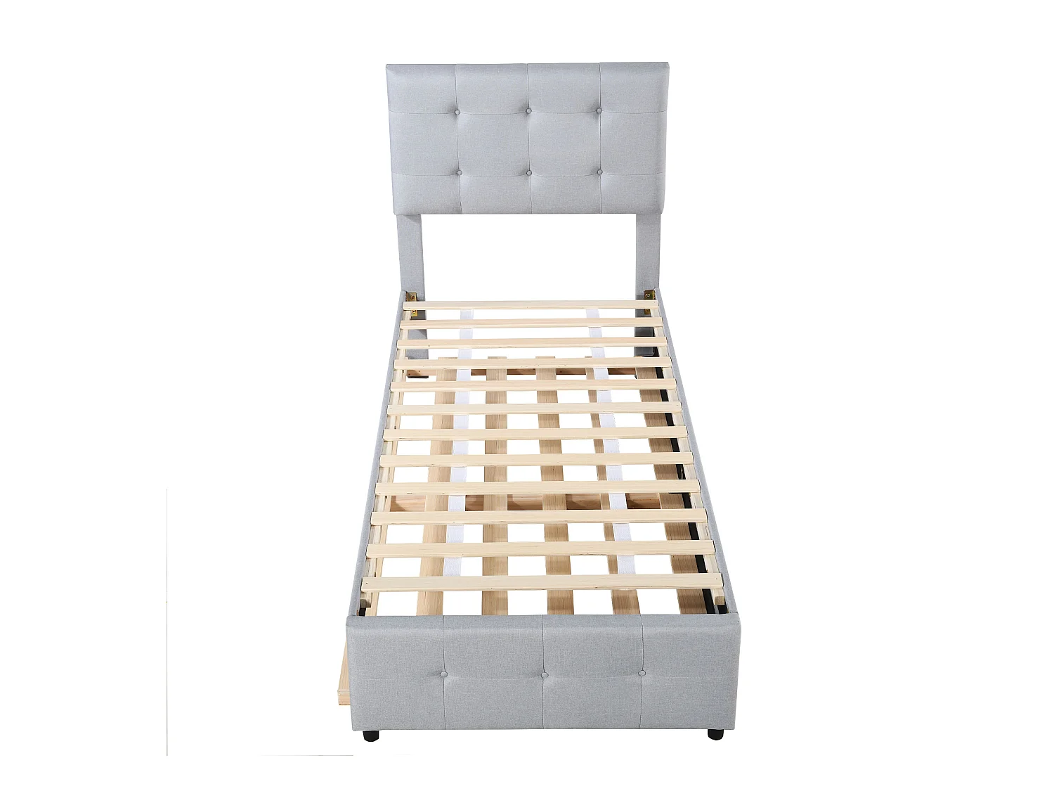 Lit enfant rembourré 90x200 cm en lin avec lit gigogne 90x188cm, tête de lit réglable, gris, sans matelas