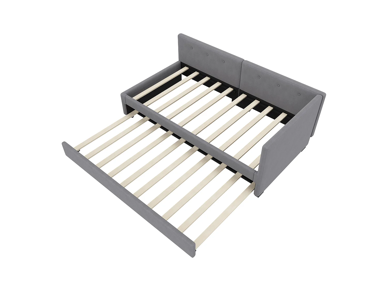 Lit enfant 90x200 cm avec lit gigogne 90x190cm en velours, Sommier à lattes, sans matelas, gris