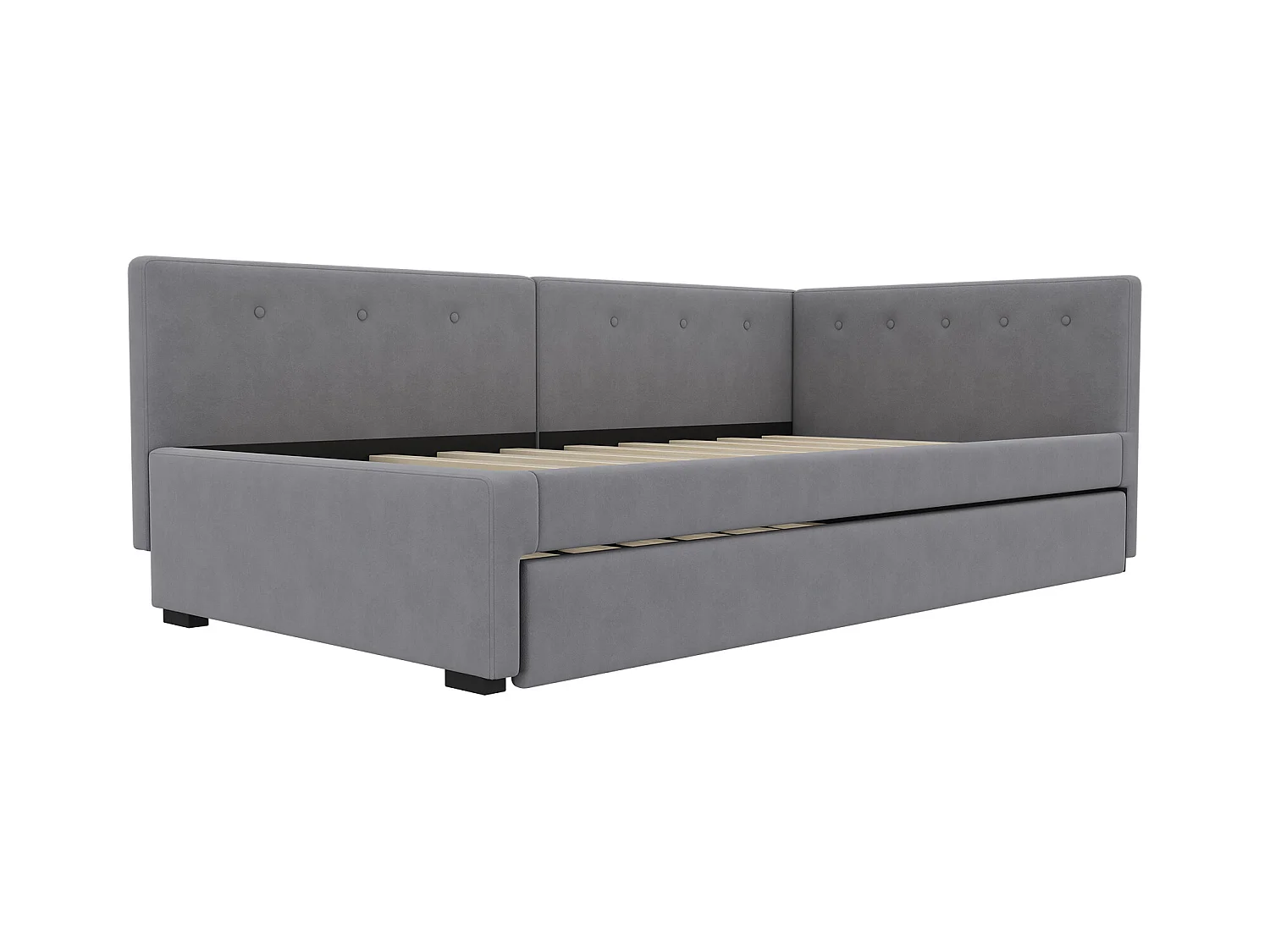 Lit enfant 90x200 cm avec lit gigogne 90x190cm en velours, Sommier à lattes, sans matelas, gris