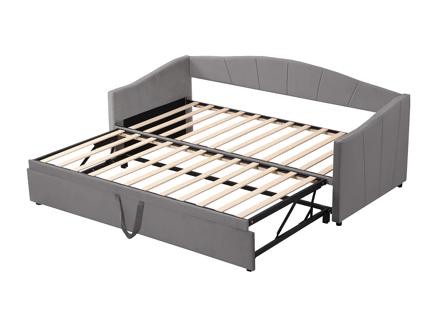 Lit enfant rembourré 90/180x200 cm gris, lit simple/double en velours, multifonctionnel, sans matelas