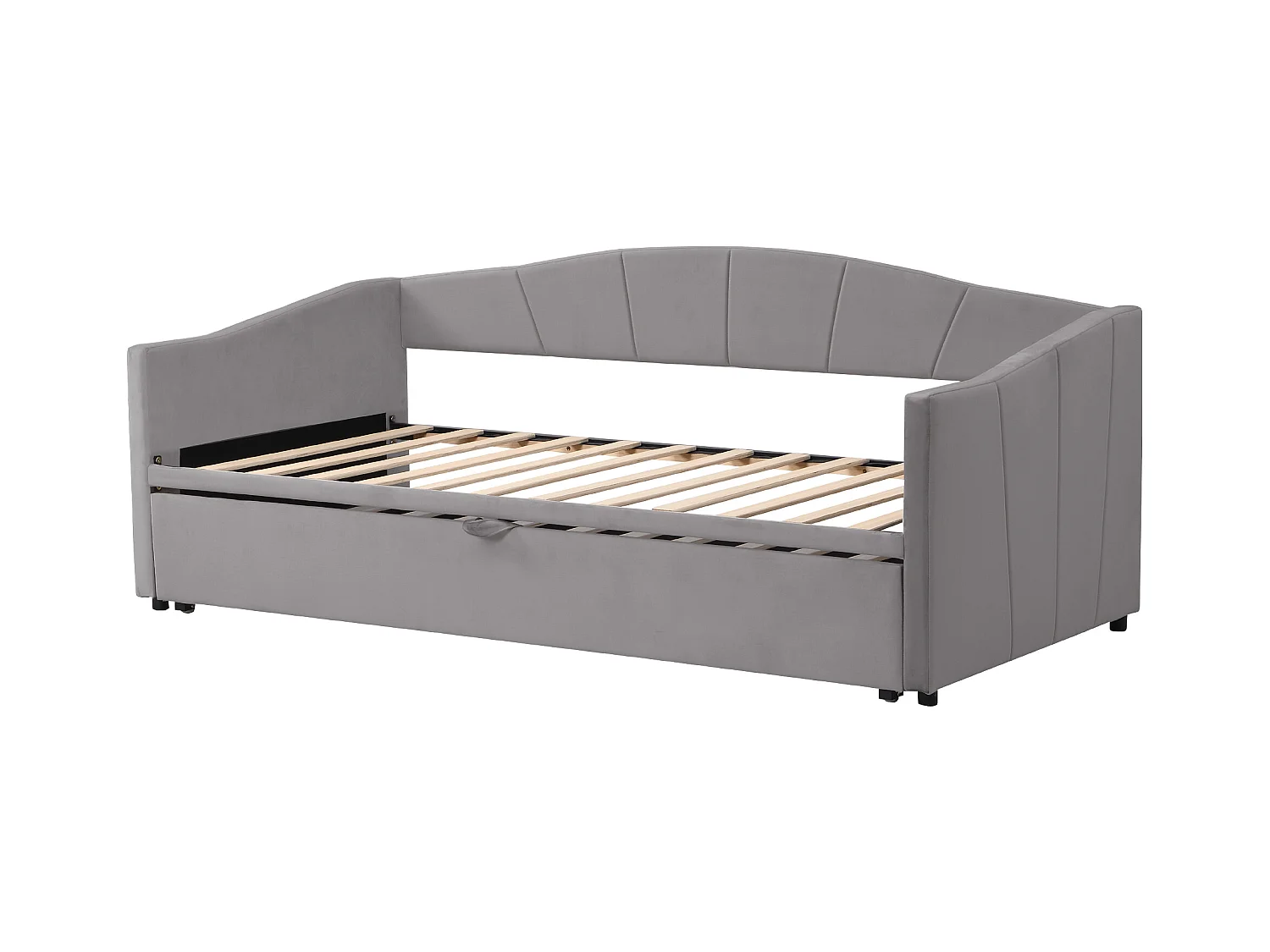 Lit enfant rembourré 90/180x200 cm gris, lit simple/double en velours, multifonctionnel, sans matelas