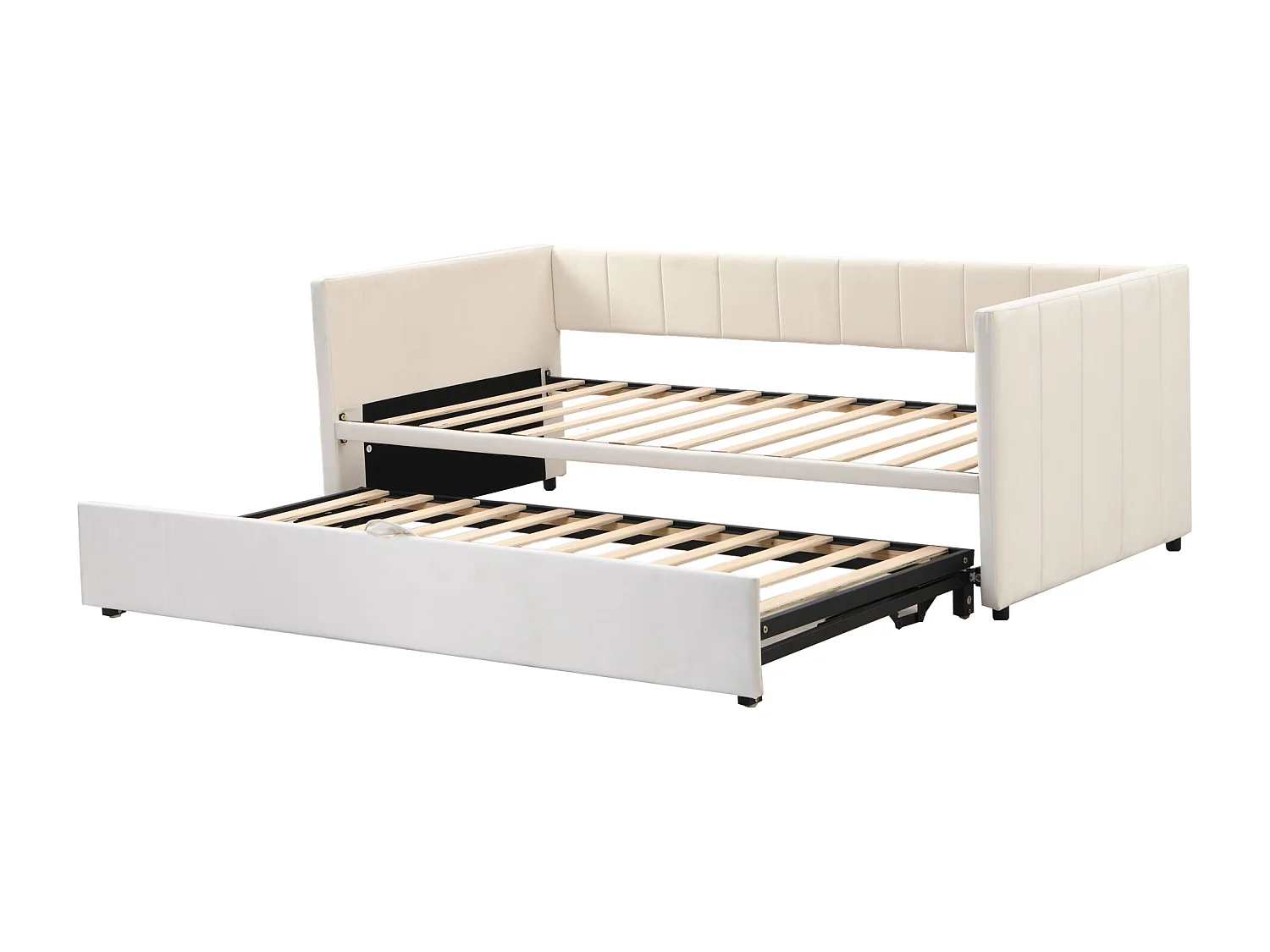 Sofá-cama almofadado 90/180x200 cm bege em veludo, com estrado de ripas, cama multifuncional sem colchão