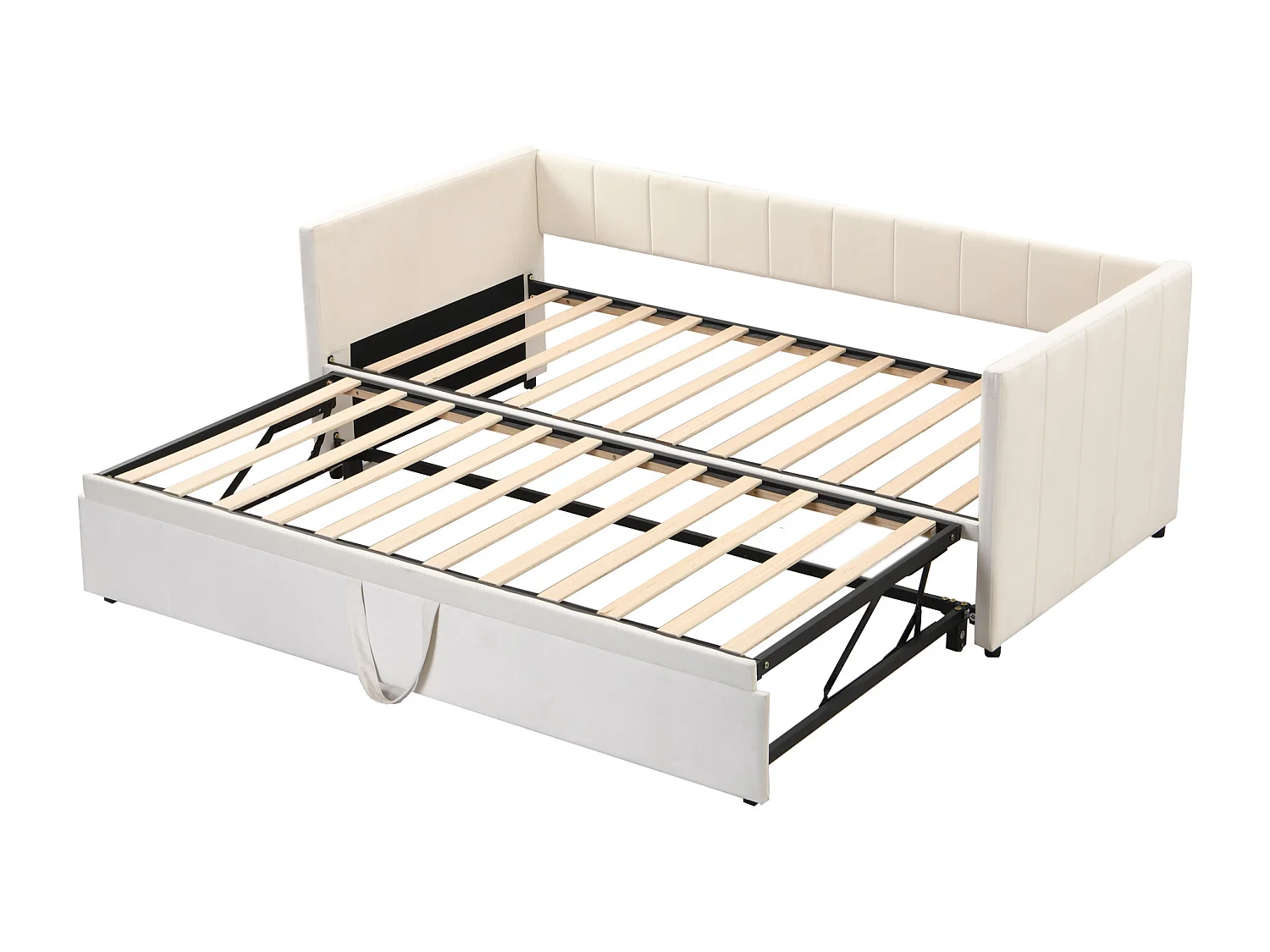 Sofá-cama almofadado 90/180x200 cm bege em veludo, com estrado de ripas, cama multifuncional sem colchão