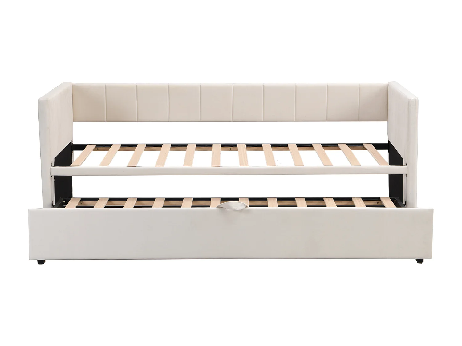 Sofá-cama almofadado 90/180x200 cm bege em veludo, com estrado de ripas, cama multifuncional sem colchão