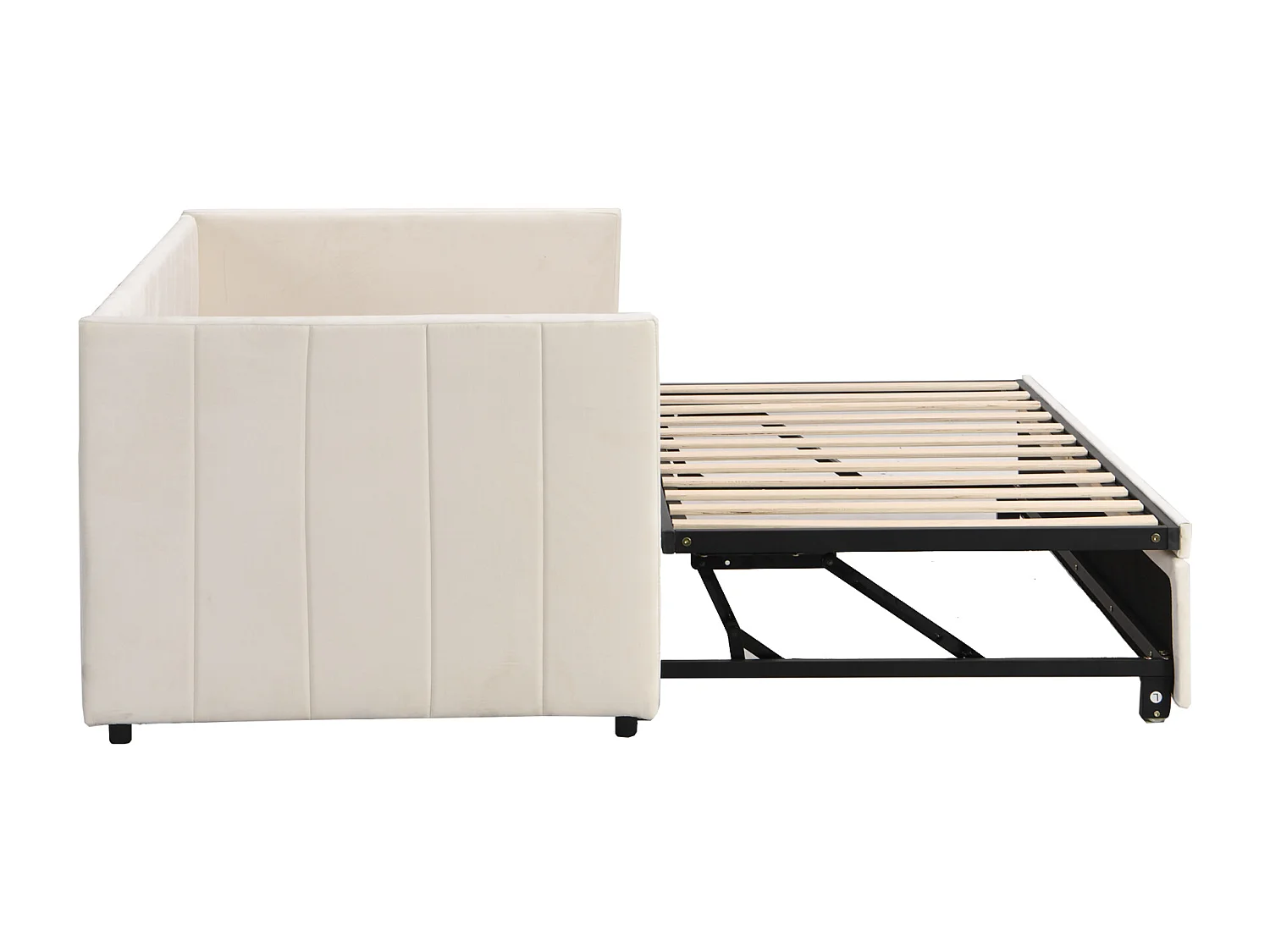 Sofá-cama almofadado 90/180x200 cm bege em veludo, com estrado de ripas, cama multifuncional sem colchão