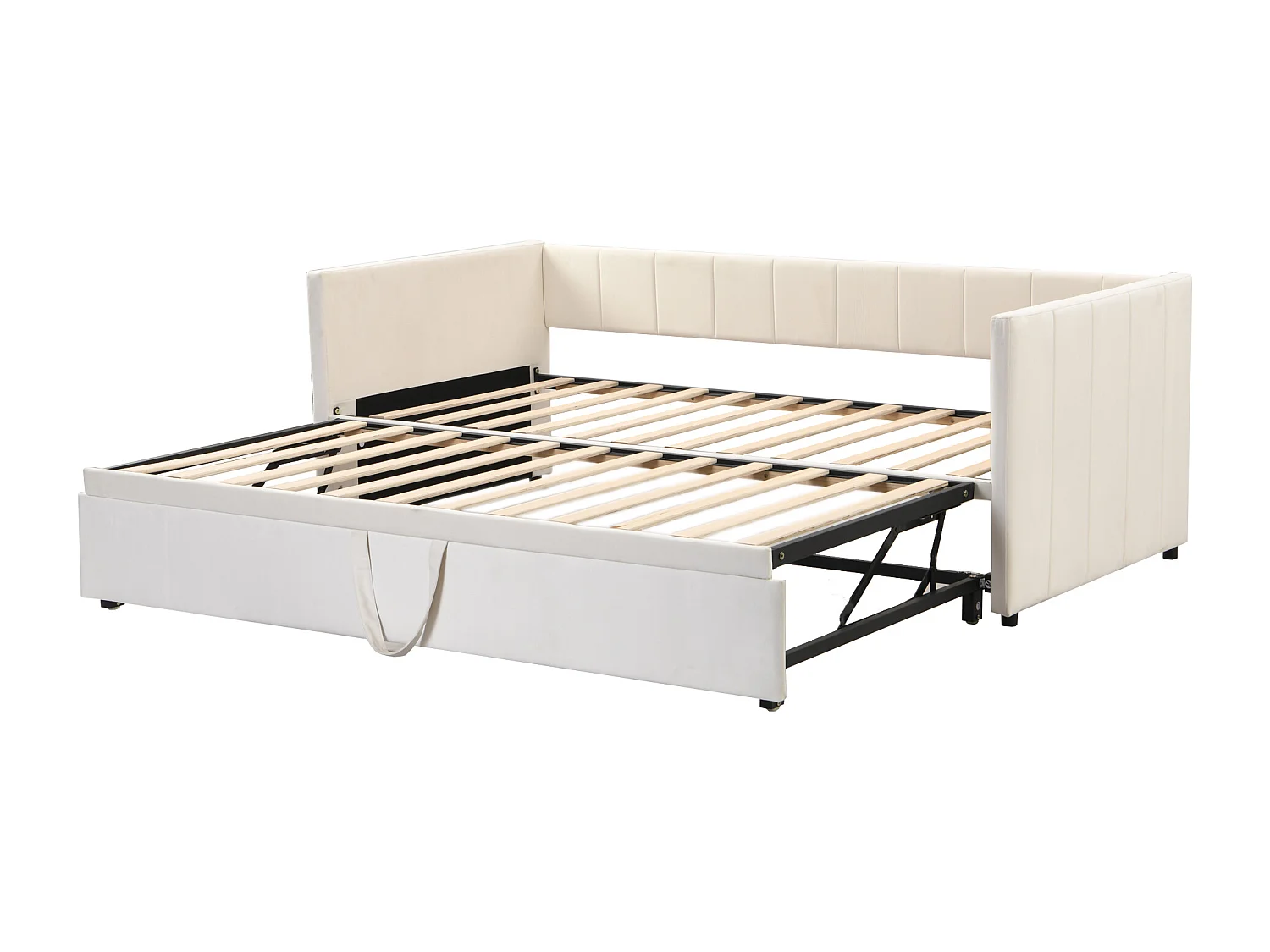 Sofá-cama almofadado 90/180x200 cm bege em veludo, com estrado de ripas, cama multifuncional sem colchão