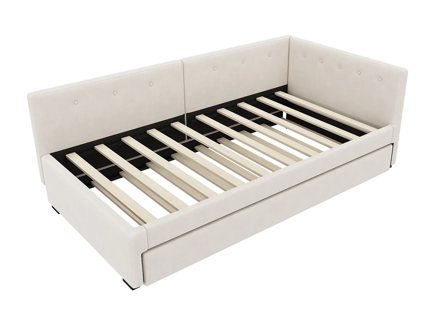 Lit enfant 90x200 cm avec lit gigogne 90x190cm en velours, Sommier à lattes, sans matelas, beige