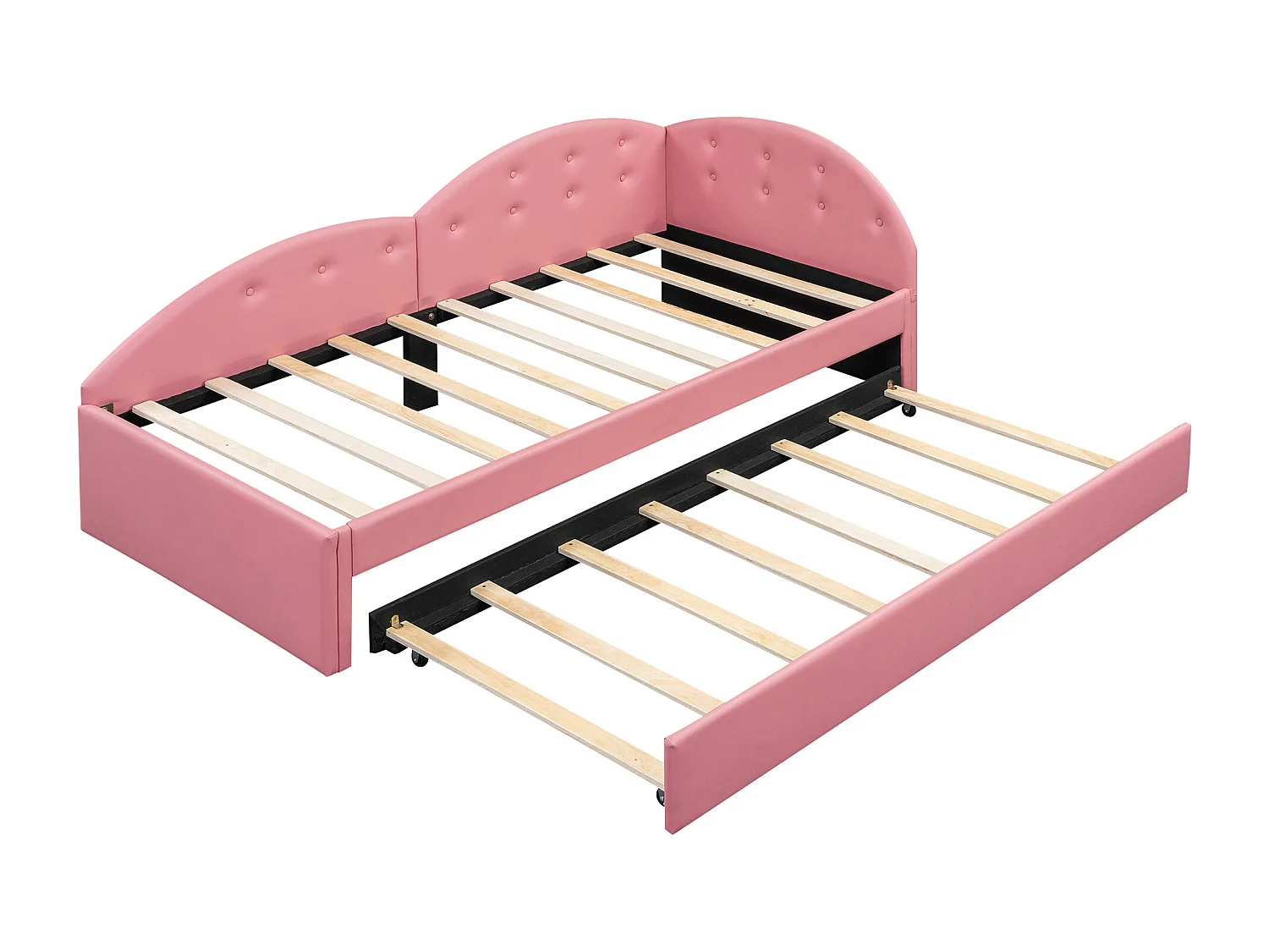 Lit enfant 90x200cm avec lit gigogne 80x190cm en PU, sommier à lattes, sans matelas, rose