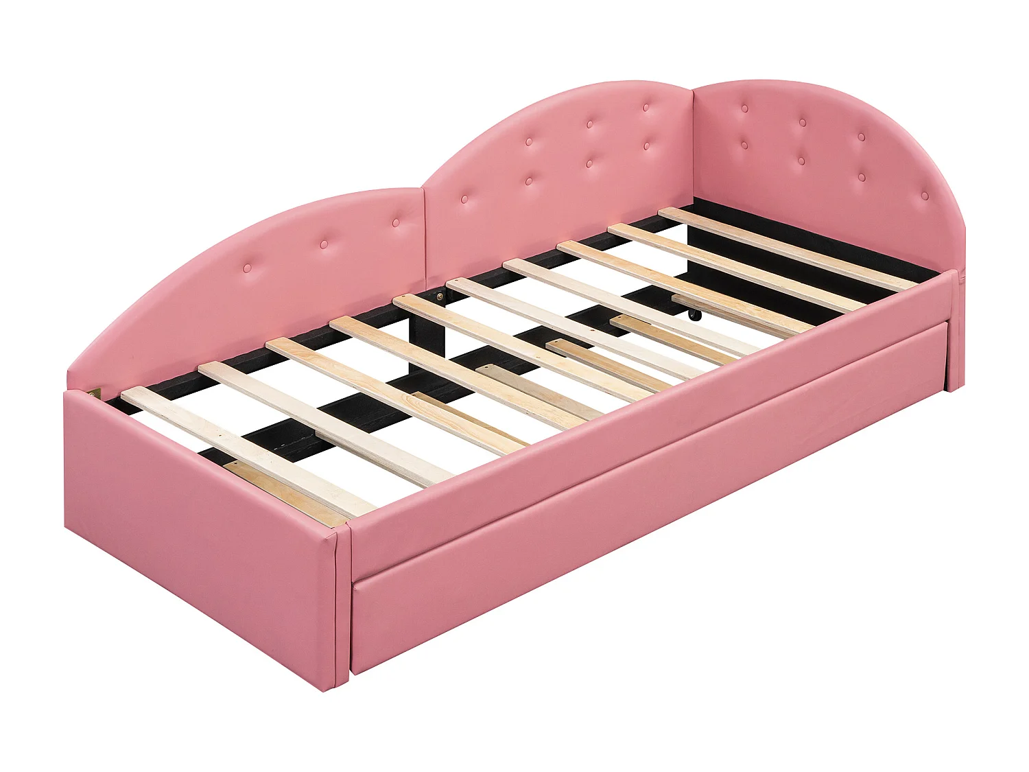 Lit enfant 90x200cm avec lit gigogne 80x190cm en PU, sommier à lattes, sans matelas, rose