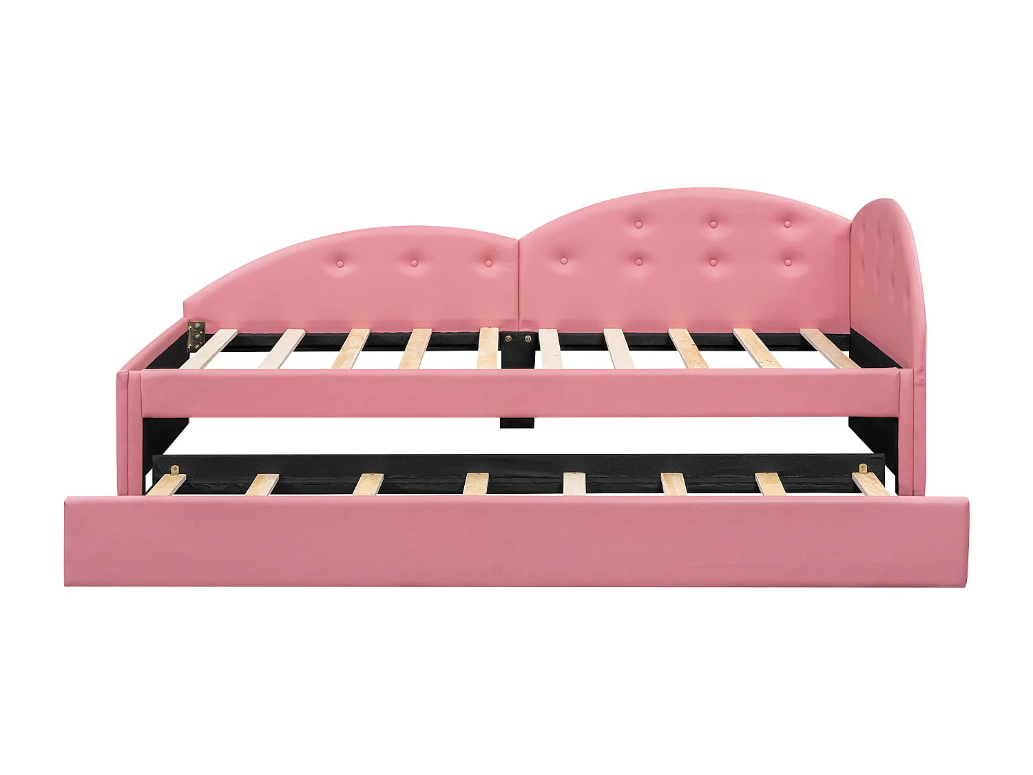 Lit enfant 90x200cm avec lit gigogne 80x190cm en PU, sommier à lattes, sans matelas, rose