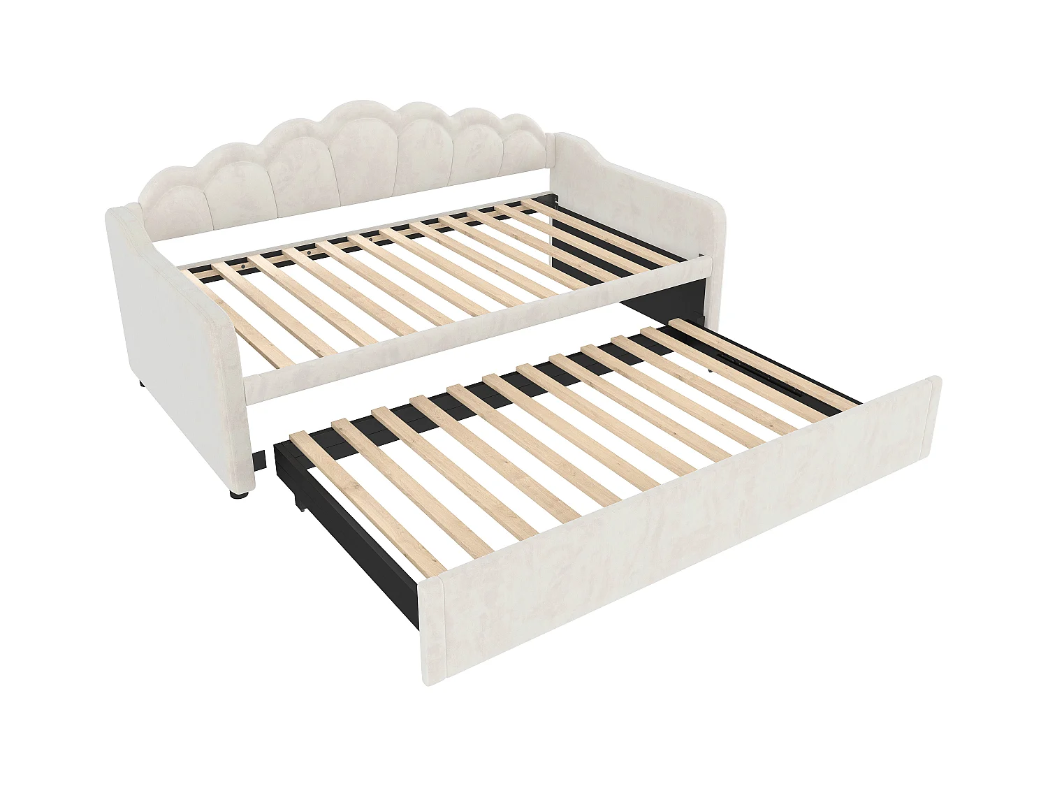 Lit enfant gigogne 90x200cm avec LED Convertible en lit adulte 180x200cm, velours, beige, sans matelas