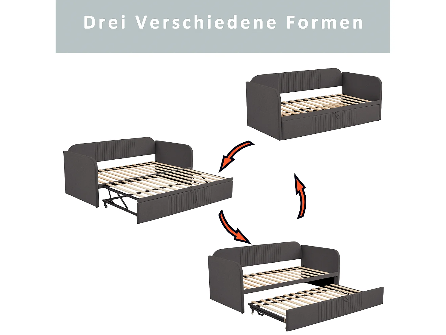 Sofá cama acolchado 90/180x190 cm, cama infantil/adulto de lino, cómoda, sin colchón, gris oscuro