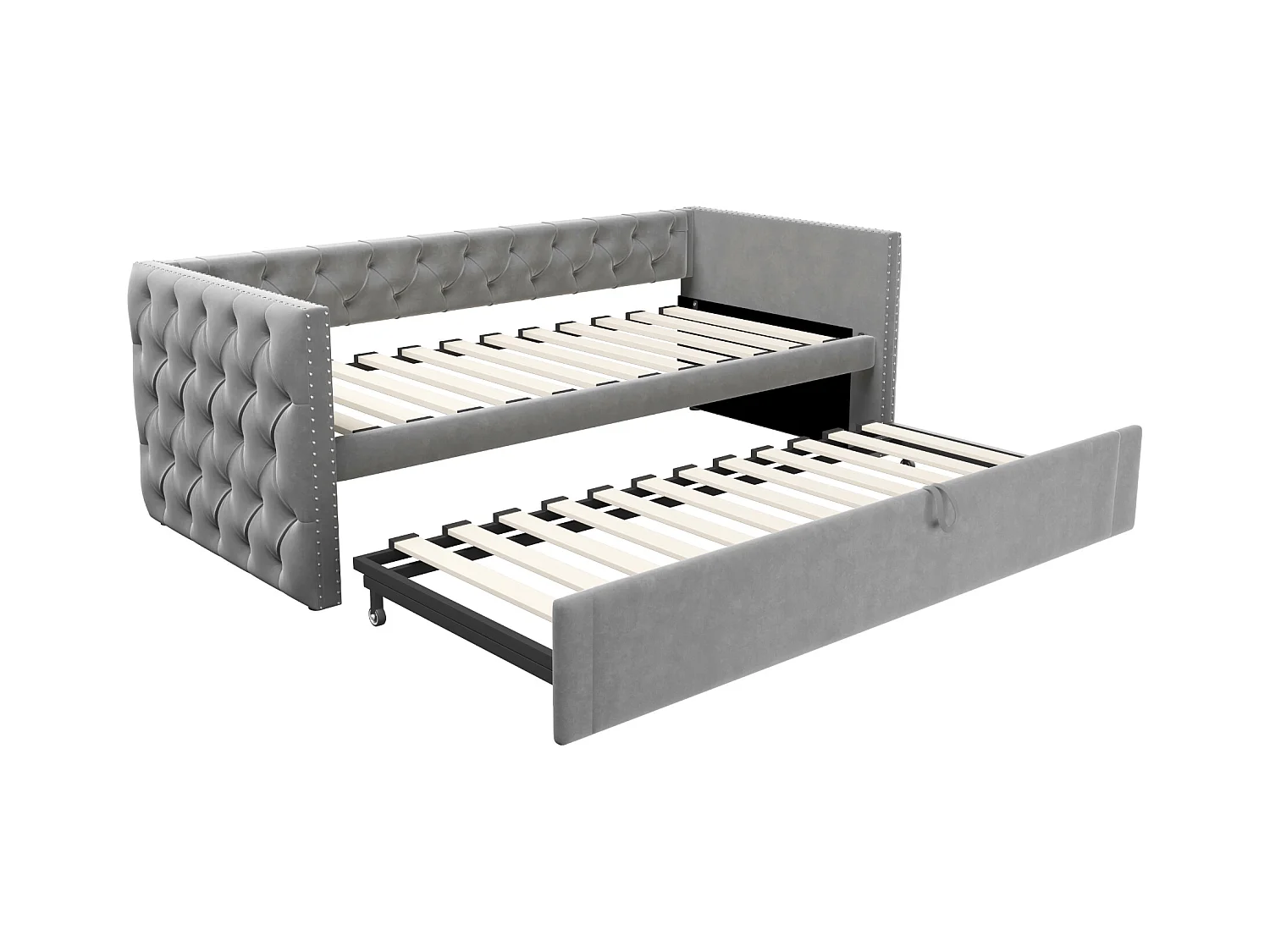 Lit enfant rembourré 90x200 cm, lit enfant/adulte en velours, sans matelas, gris clair