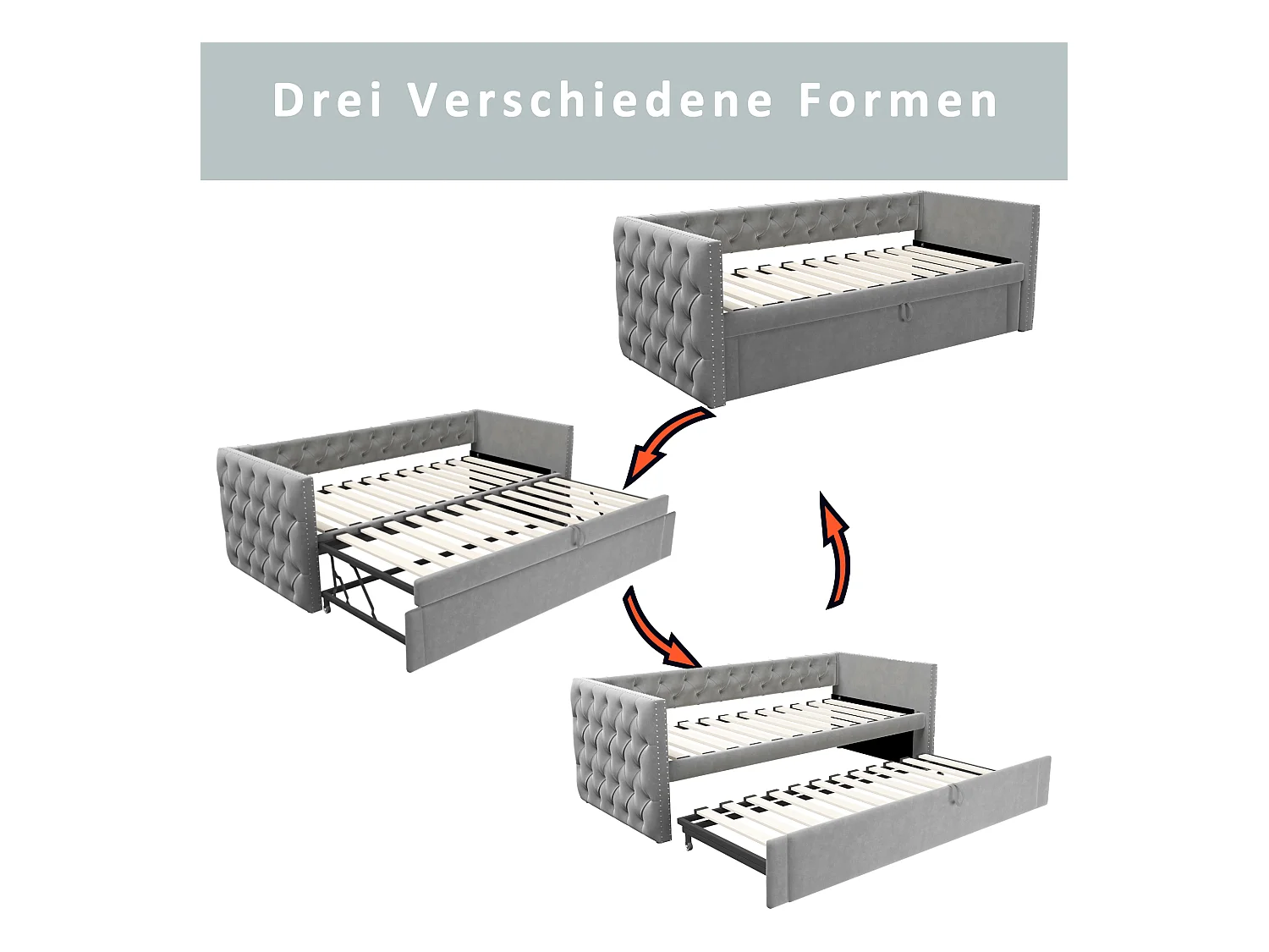 Lit enfant rembourré 90x200 cm, lit enfant/adulte en velours, sans matelas, gris clair