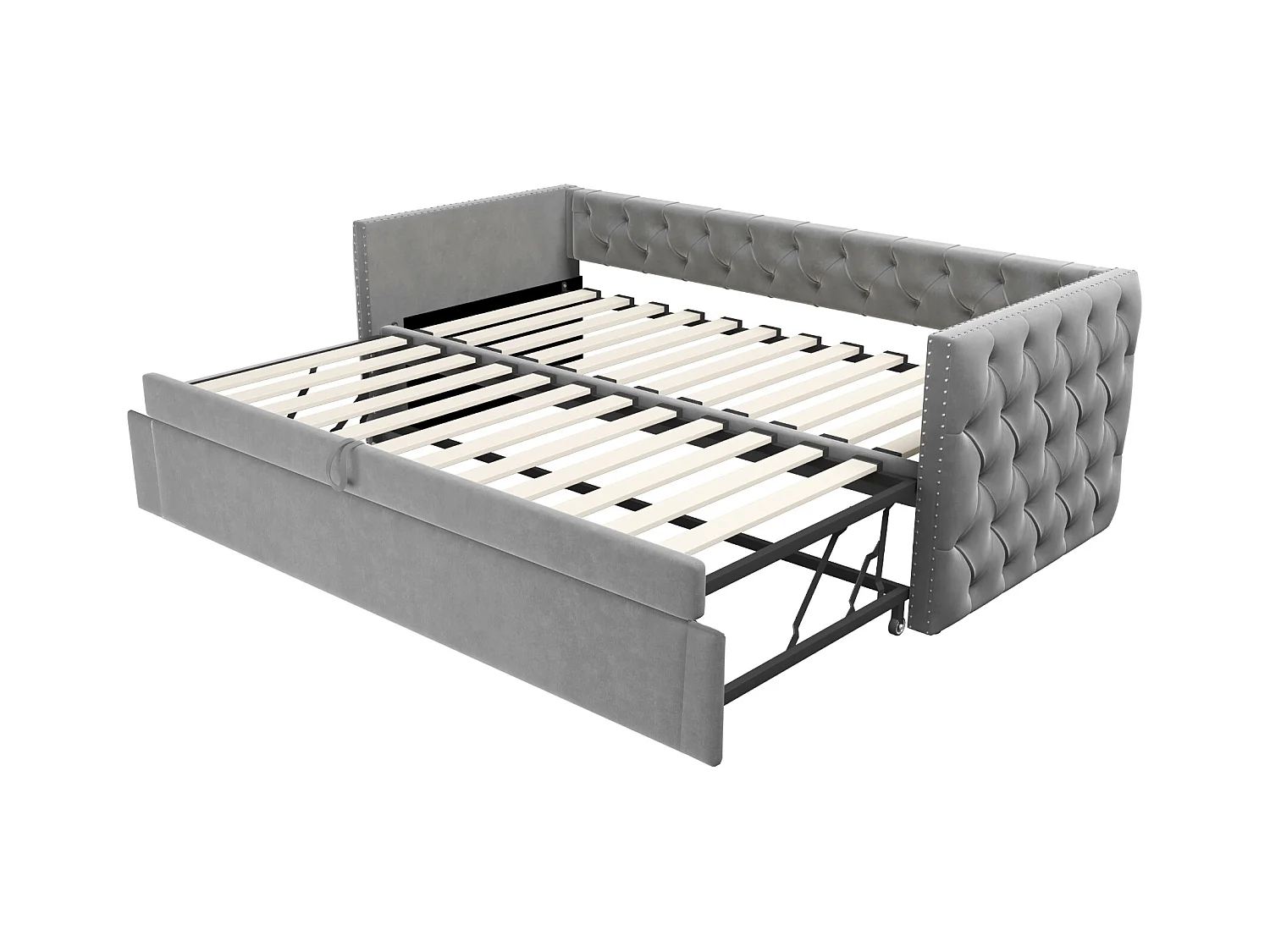 Lit enfant rembourré 90x200 cm, lit enfant/adulte en velours, sans matelas, gris clair