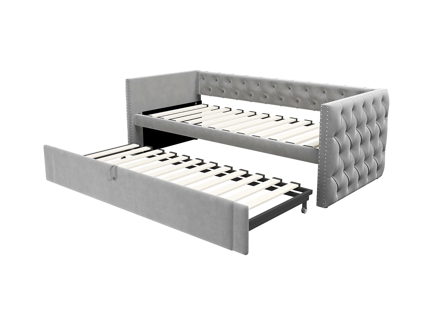 Lit enfant rembourré 90x200 cm, lit enfant/adulte en velours, sans matelas, gris clair