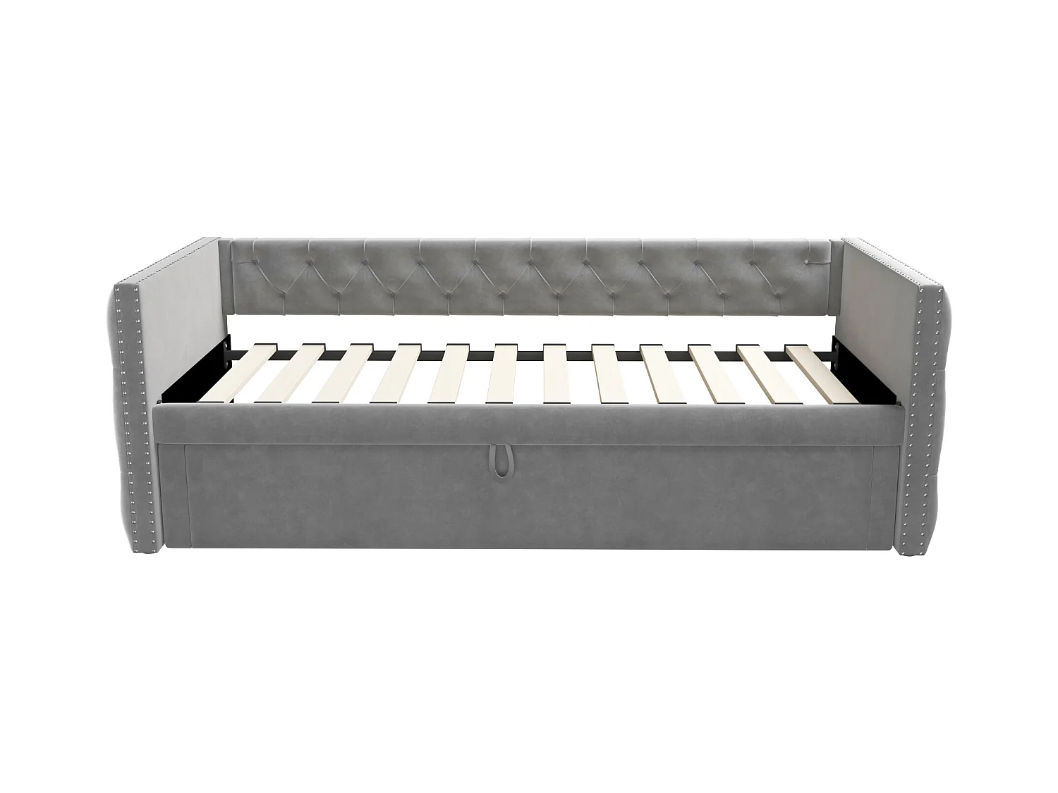 Lit enfant rembourré 90x200 cm, lit enfant/adulte en velours, sans matelas, gris clair