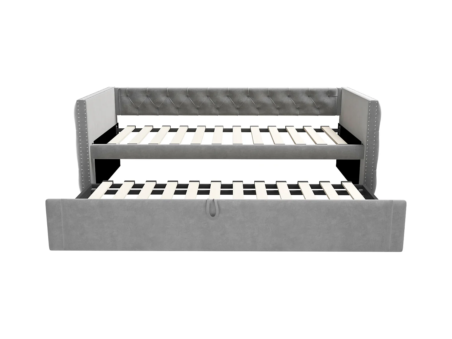 Lit enfant rembourré 90x200 cm, lit enfant/adulte en velours, sans matelas, gris clair