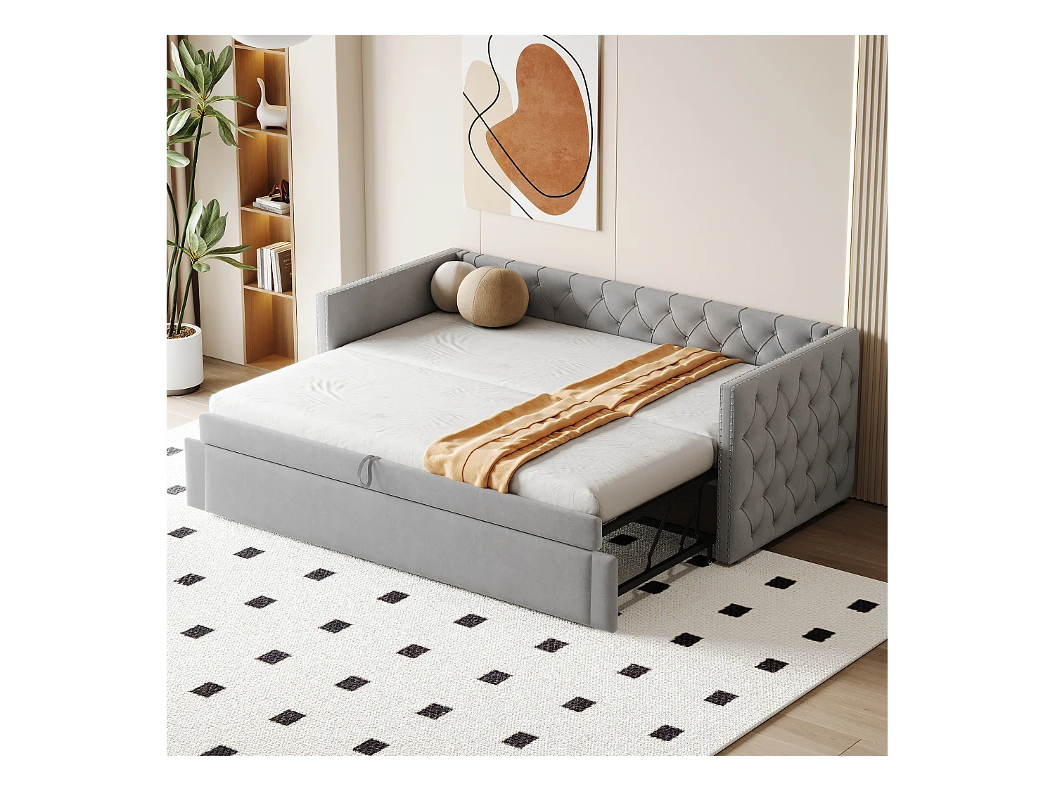 Gestoffeerde slaapbank 90x200 cm, kinder-/volwassenbed van fluweel, zonder matras, lichtgrijs