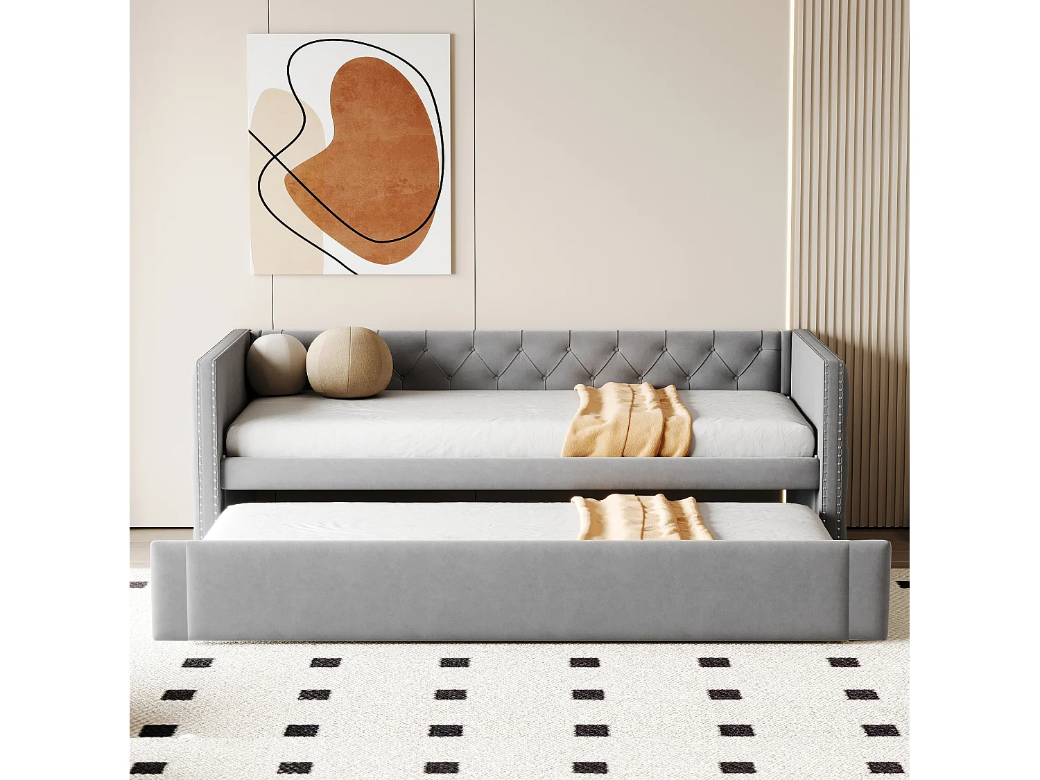 Lit enfant rembourré 90x200 cm, lit enfant/adulte en velours, sans matelas, gris clair