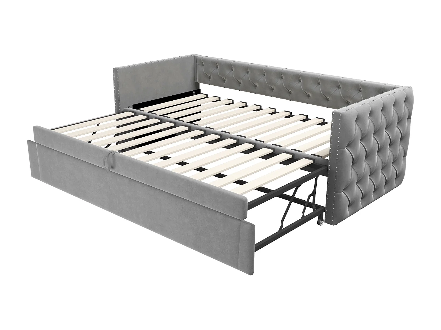 Lit enfant rembourré 90x200 cm, lit enfant/adulte en velours, sans matelas, gris clair