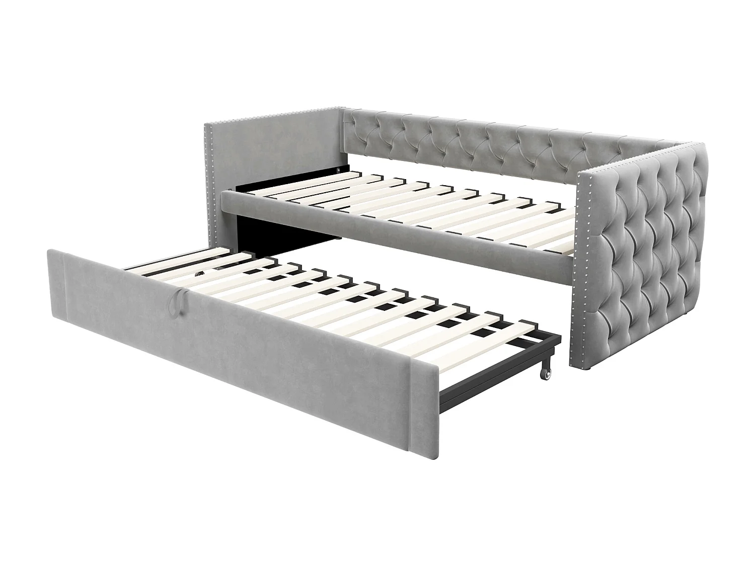 Lit enfant rembourré 90x200 cm, lit enfant/adulte en velours, sans matelas, gris clair