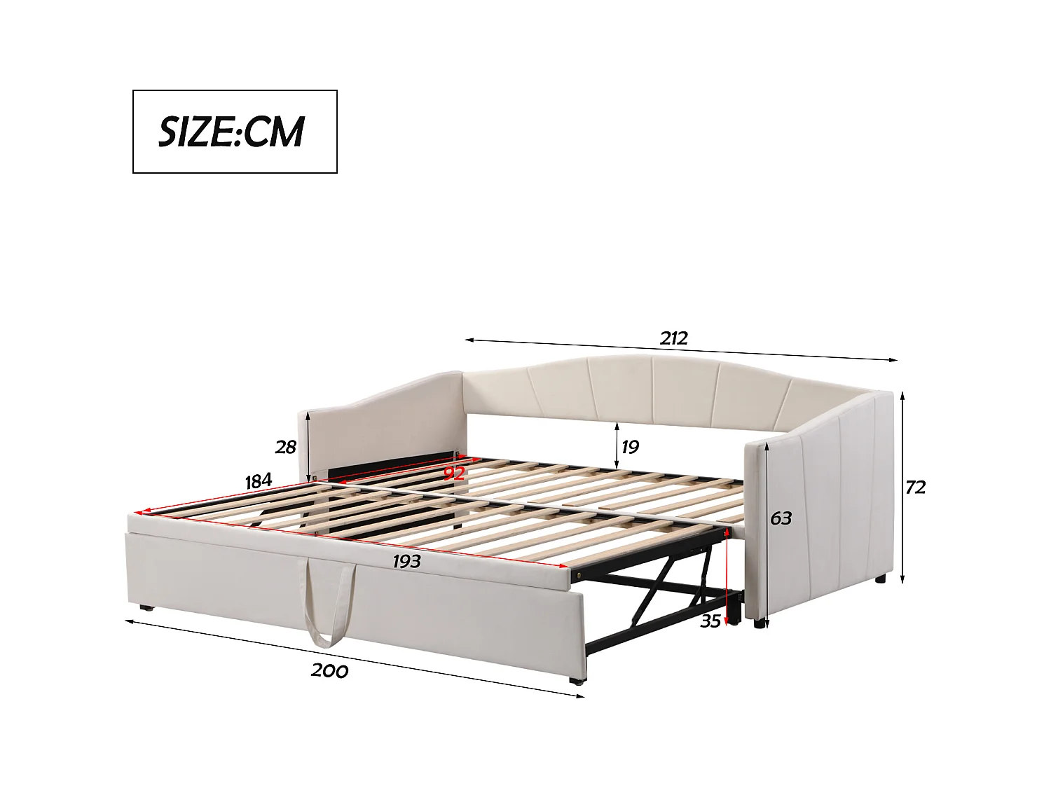 Lit enfant rembourré 90/180x200 cm beige, lit simple/double en velours, multifonctionnel, sans matelas