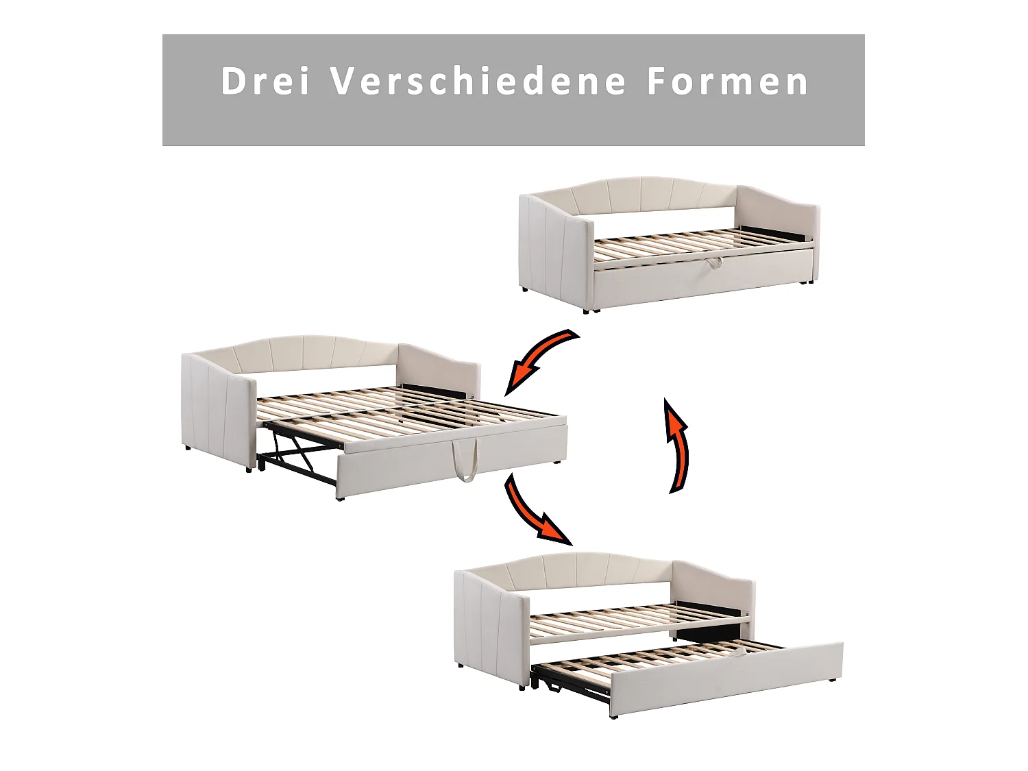 Lit enfant rembourré 90/180x200 cm beige, lit simple/double en velours, multifonctionnel, sans matelas