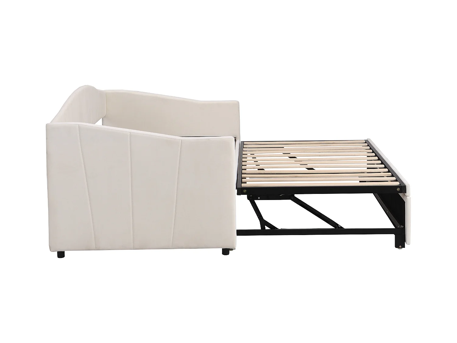 Lit enfant rembourré 90/180x200 cm beige, lit simple/double en velours, multifonctionnel, sans matelas