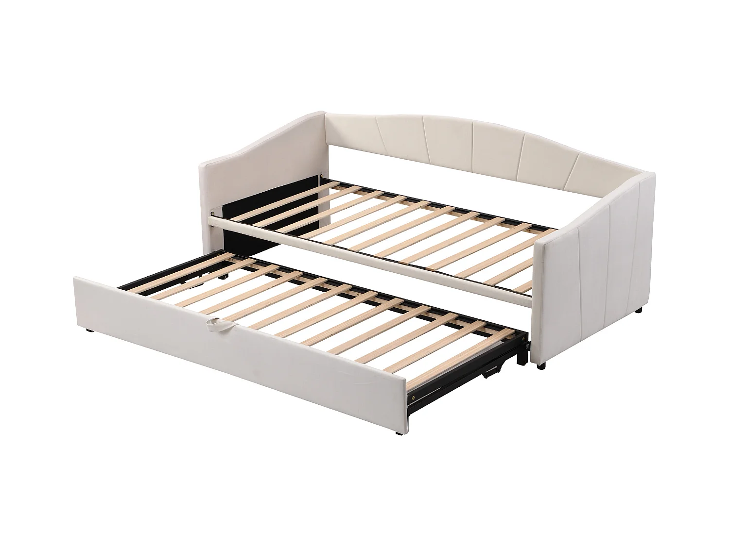 Lit enfant rembourré 90/180x200 cm beige, lit simple/double en velours, multifonctionnel, sans matelas