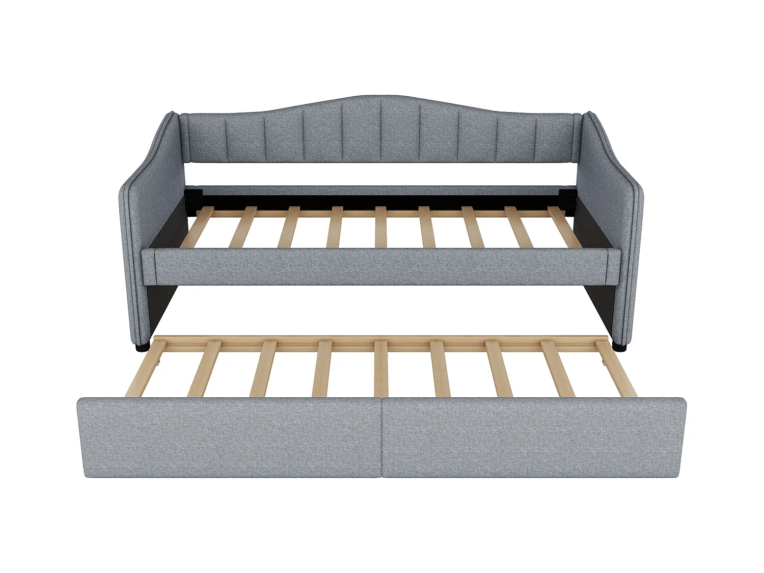 Lit enfant 90x200 cm gris avec LED, lit adulte en lin avec lit gigogne, sans matelas