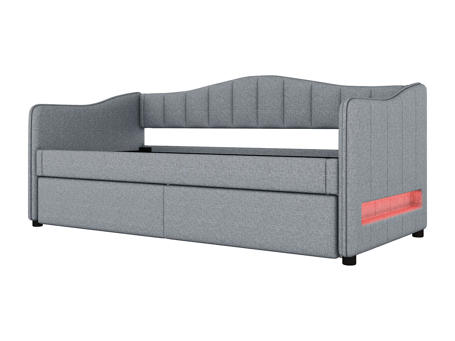 Cama infantil cinza 90x200 cm com luzes LED integradas, Cama de adulto de linho com cama nido, sem colchão