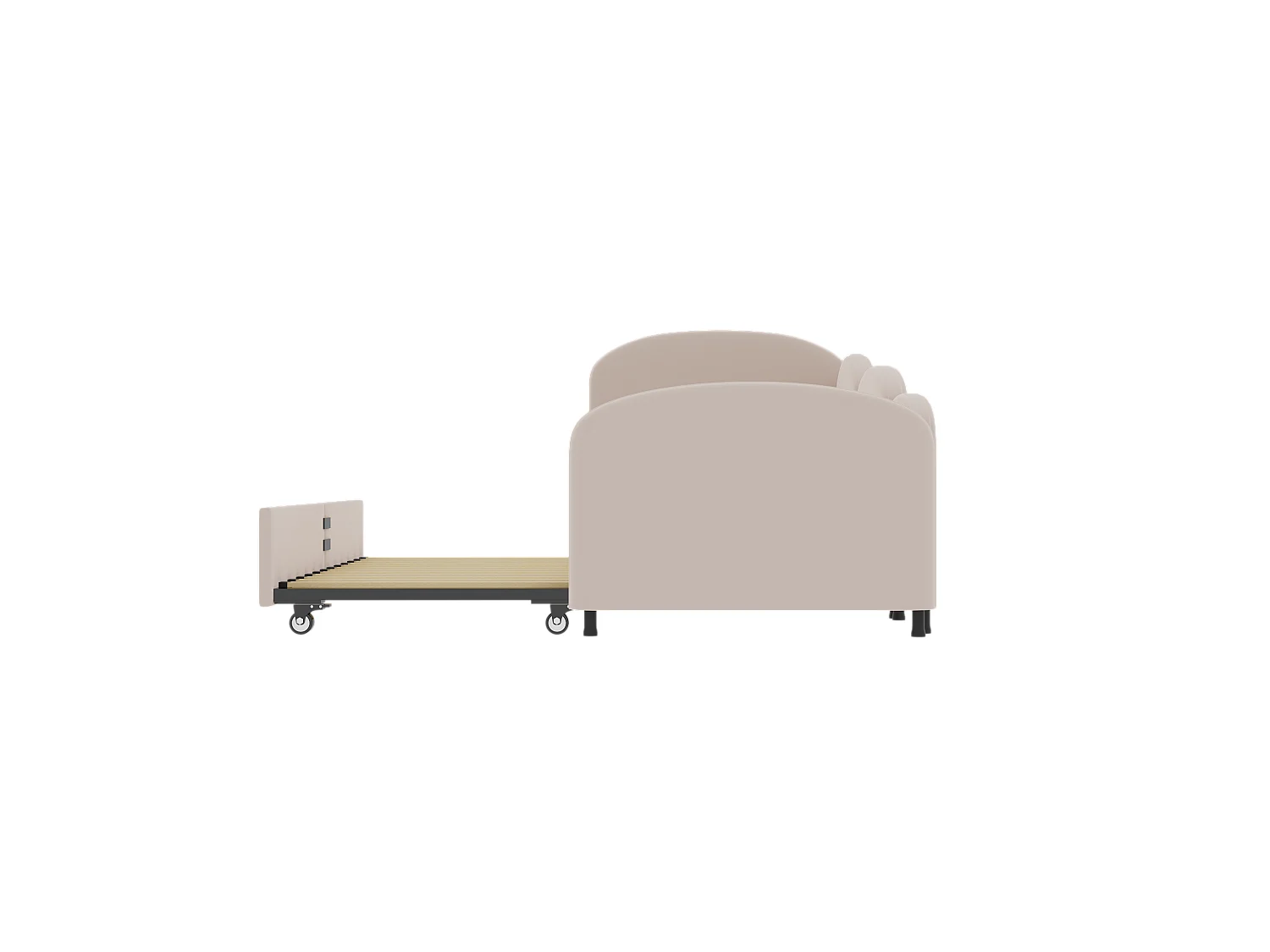 Lit enfant 90x200cm avec lit gigogne en velours, Sommier à lattes, sans matelas, rose clair
