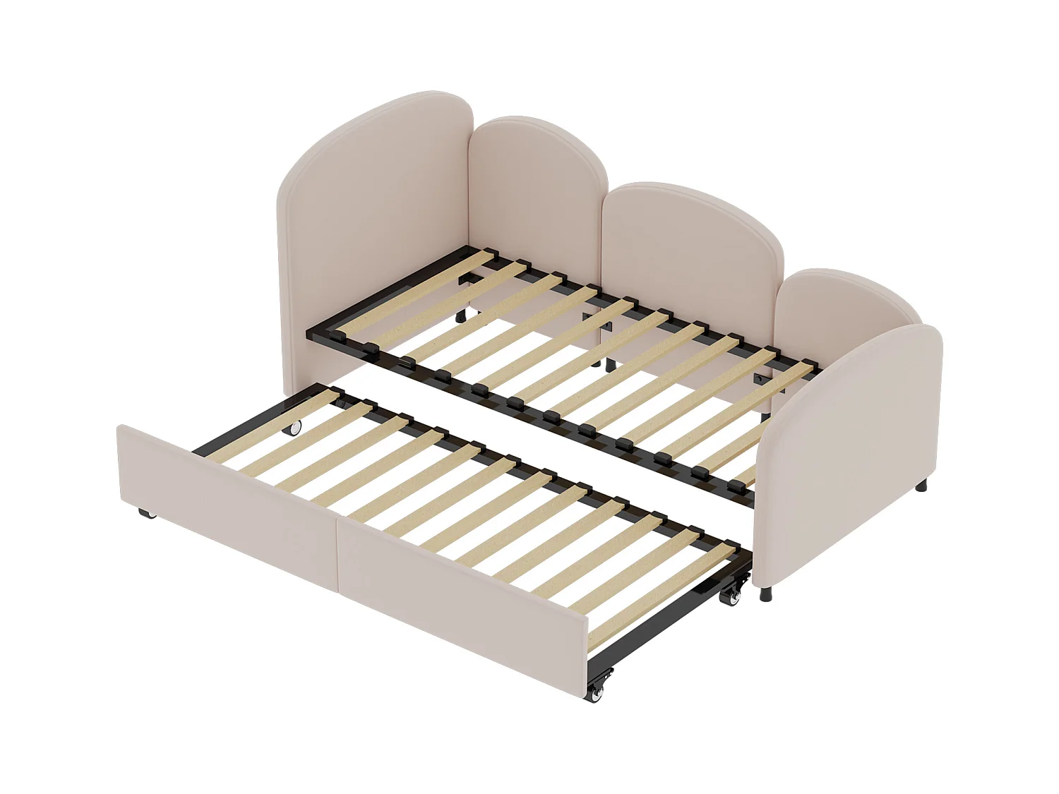 Lit enfant 90x200cm avec lit gigogne en velours, Sommier à lattes, sans matelas, rose clair