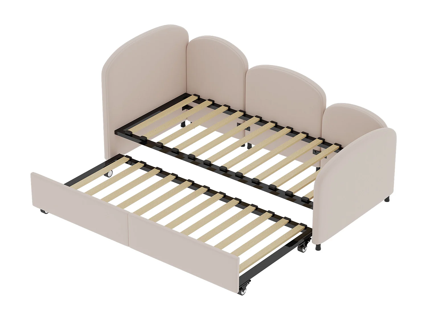 Lit enfant 90x200cm avec lit gigogne en velours, Sommier à lattes, sans matelas, rose clair