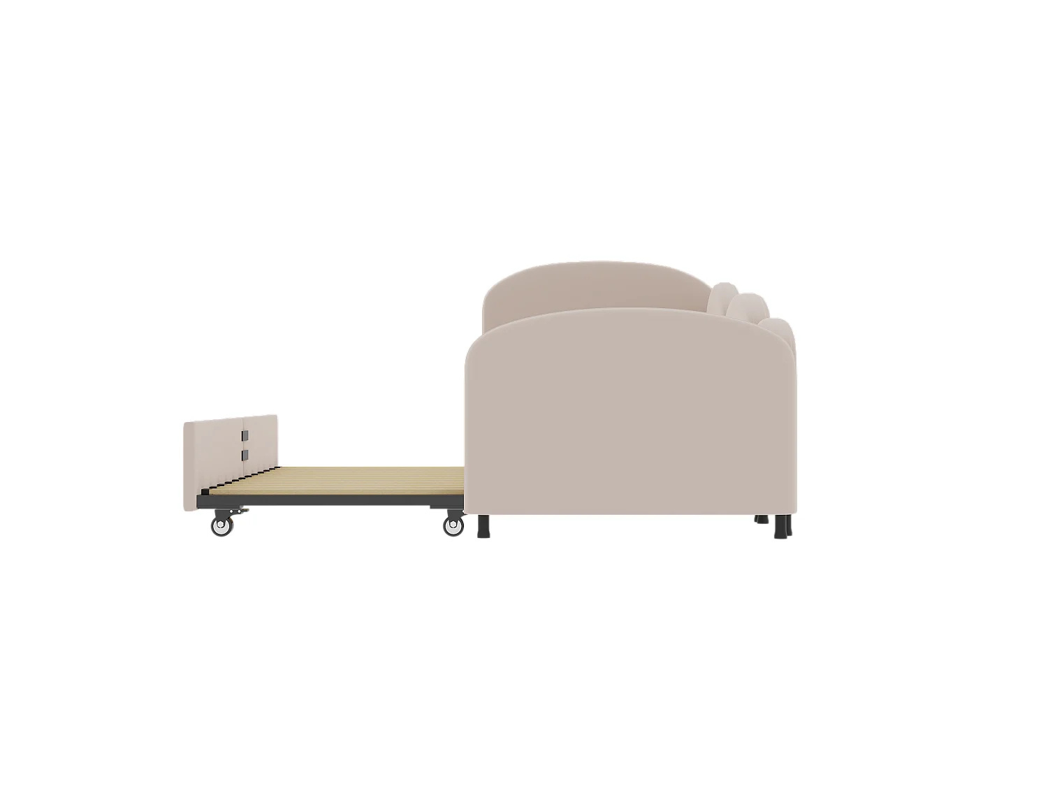 Lit enfant 90x200cm avec lit gigogne en velours, Sommier à lattes, sans matelas, rose clair