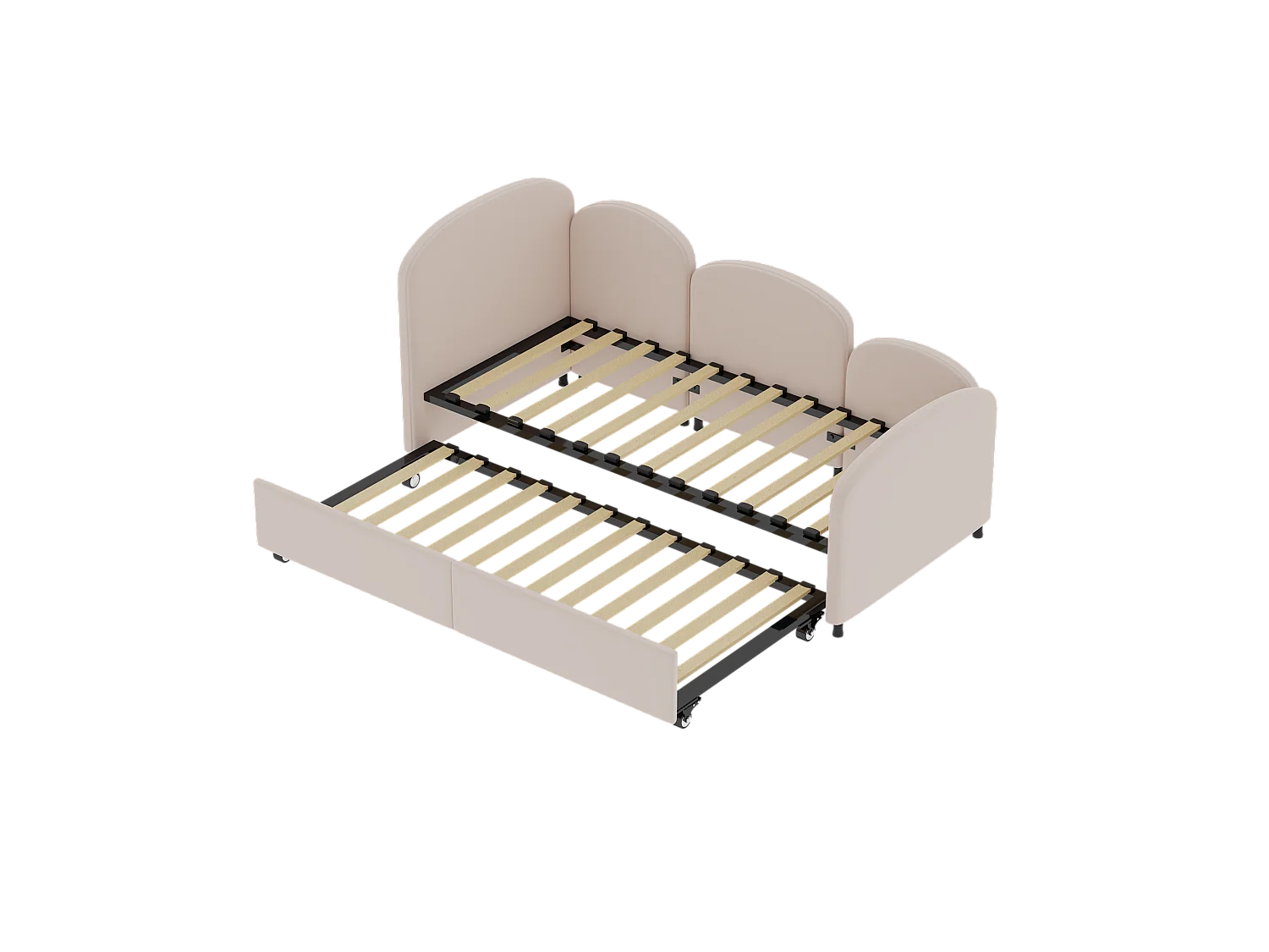 Lit enfant 90x200cm avec lit gigogne en velours, Sommier à lattes, sans matelas, rose clair