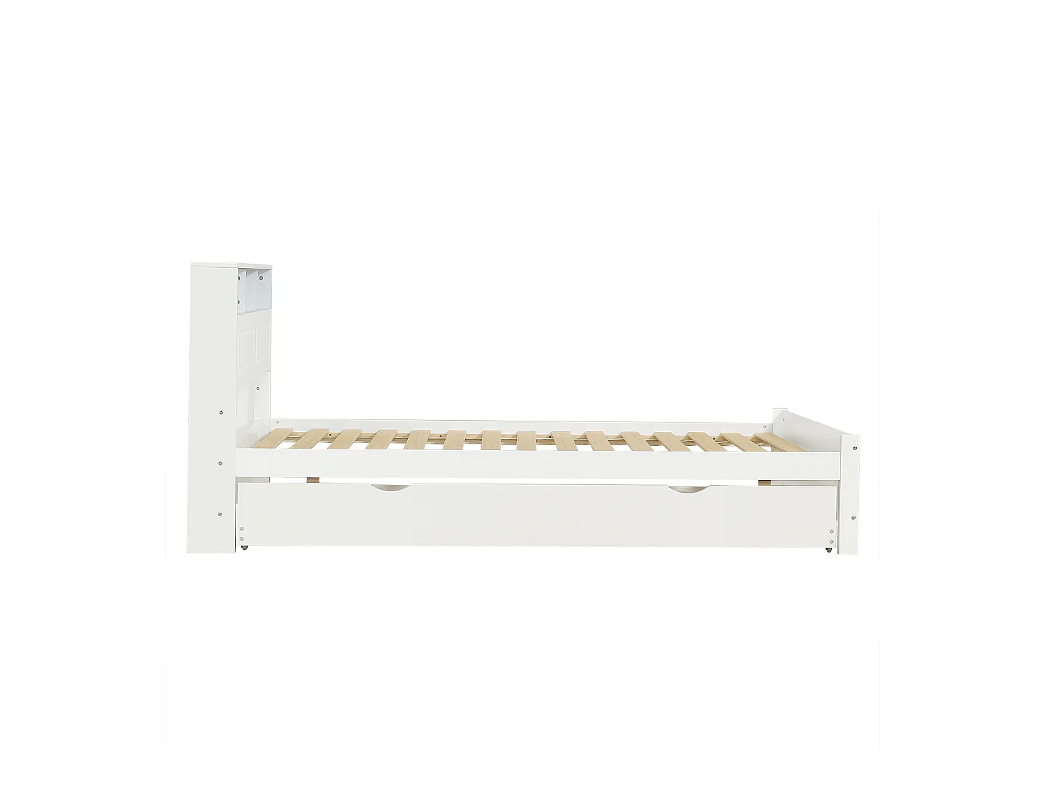 Lit enfant 120x200cm avec lit gigogne 90x190cm blanc avec LED + 2 ports de type A, pin + MDF, sans matelas