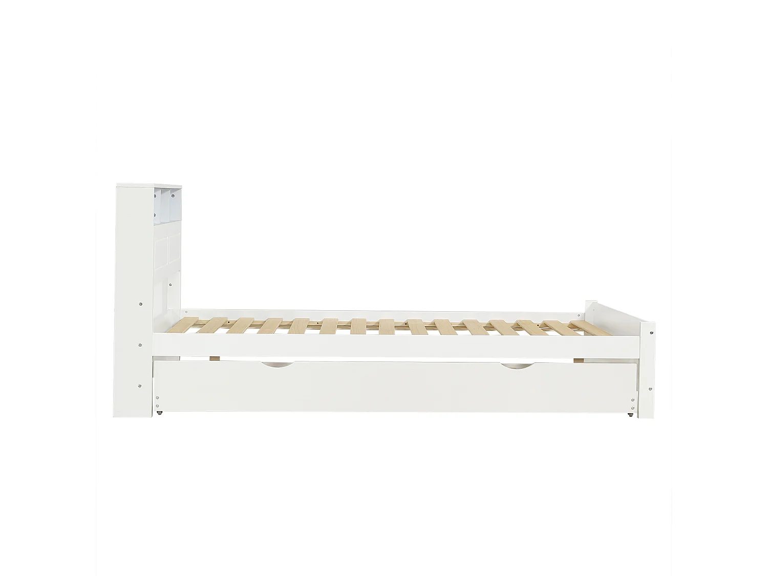 Kinderbed 120x200 cm met uitschuifbed 90x190 cm, wit met LED + 2 USB type A-poorten, grenen + MDF, zonder matras