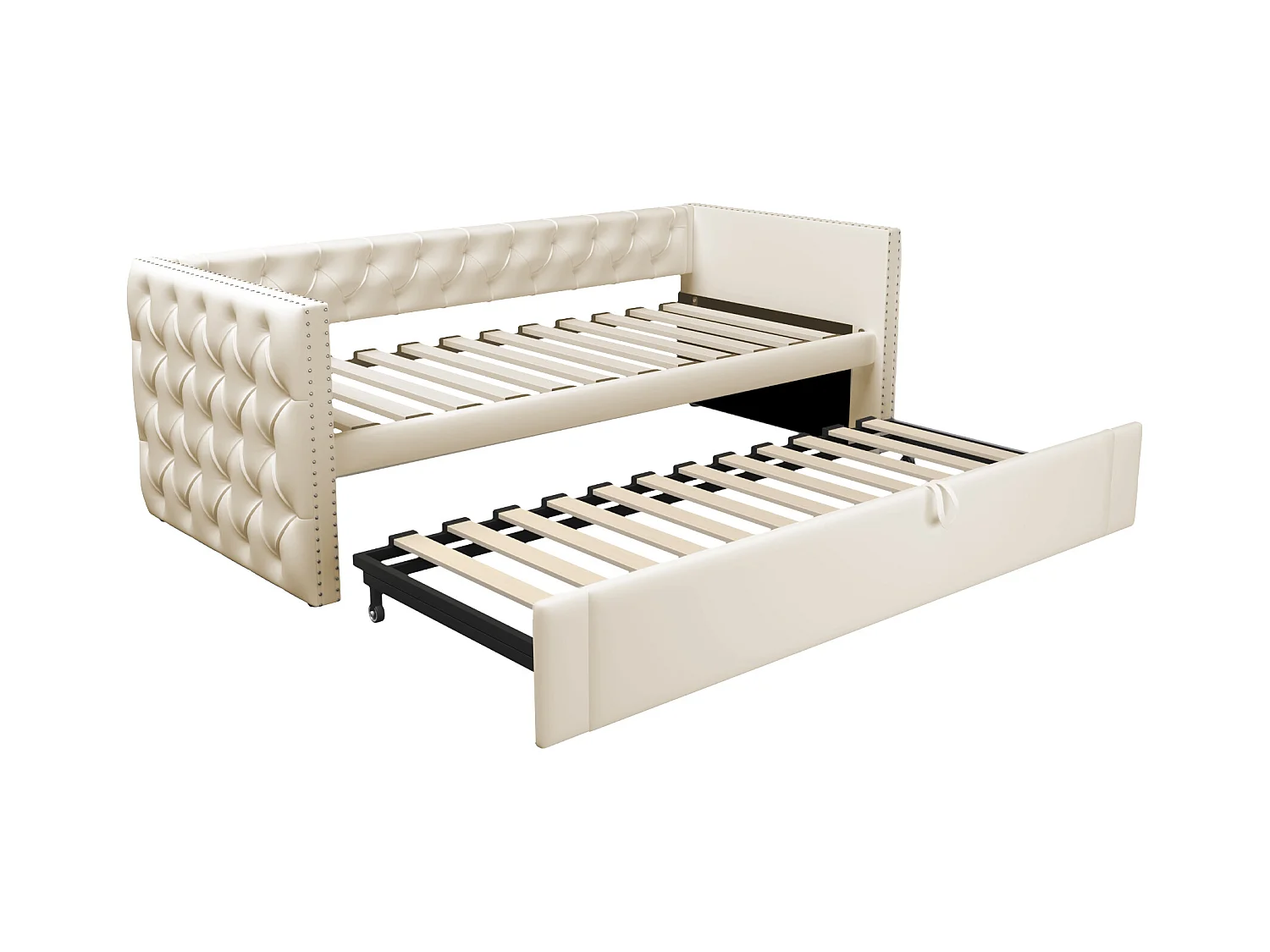Lit banquette enfant 90x200 cm, lit gigogne en velours, sans matelas, beige