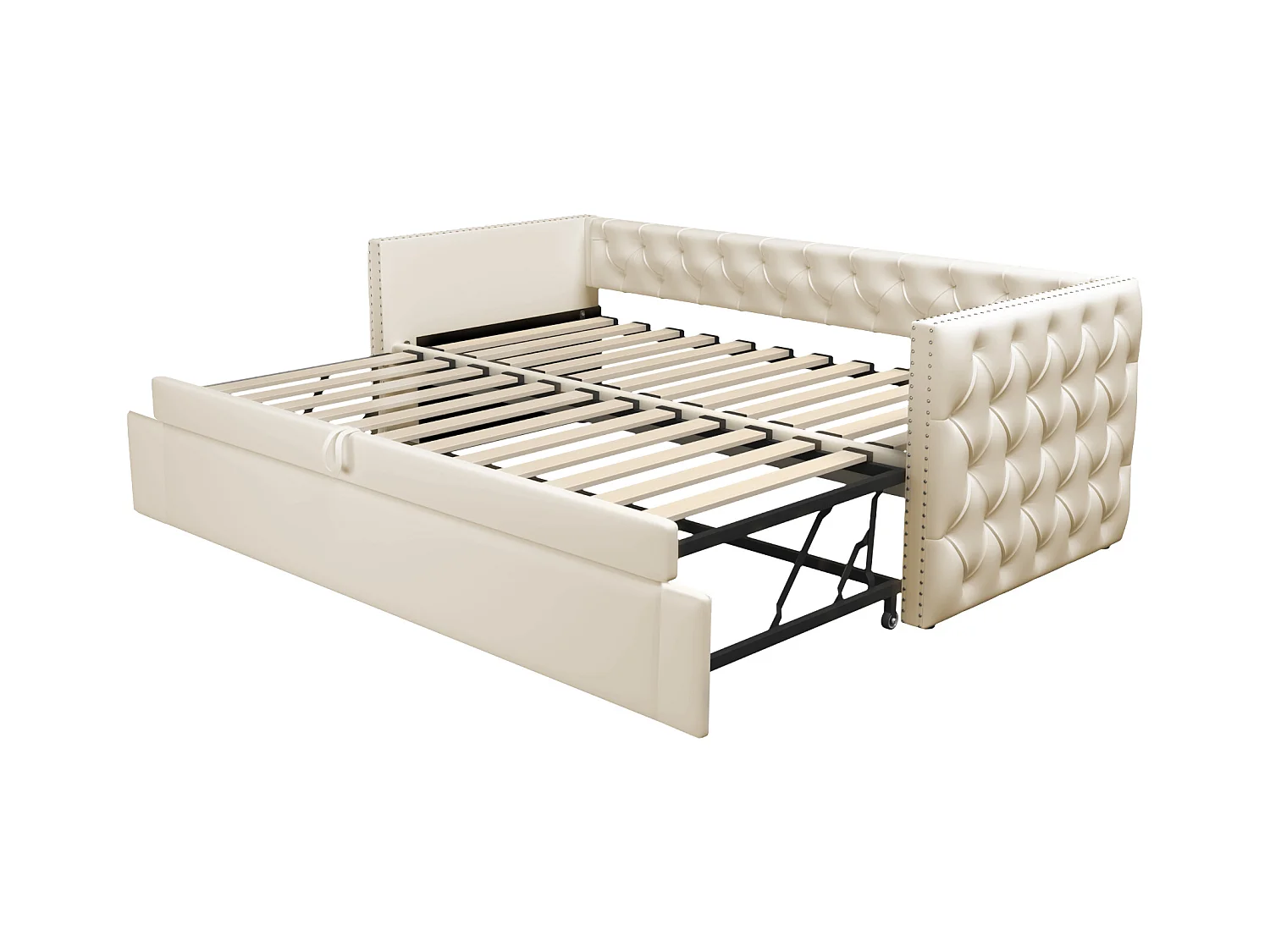 Lit banquette enfant 90x200 cm, lit gigogne en velours, sans matelas, beige
