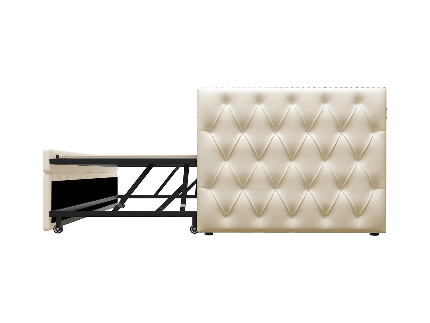 Lit banquette enfant 90x200 cm, lit gigogne en velours, sans matelas, beige