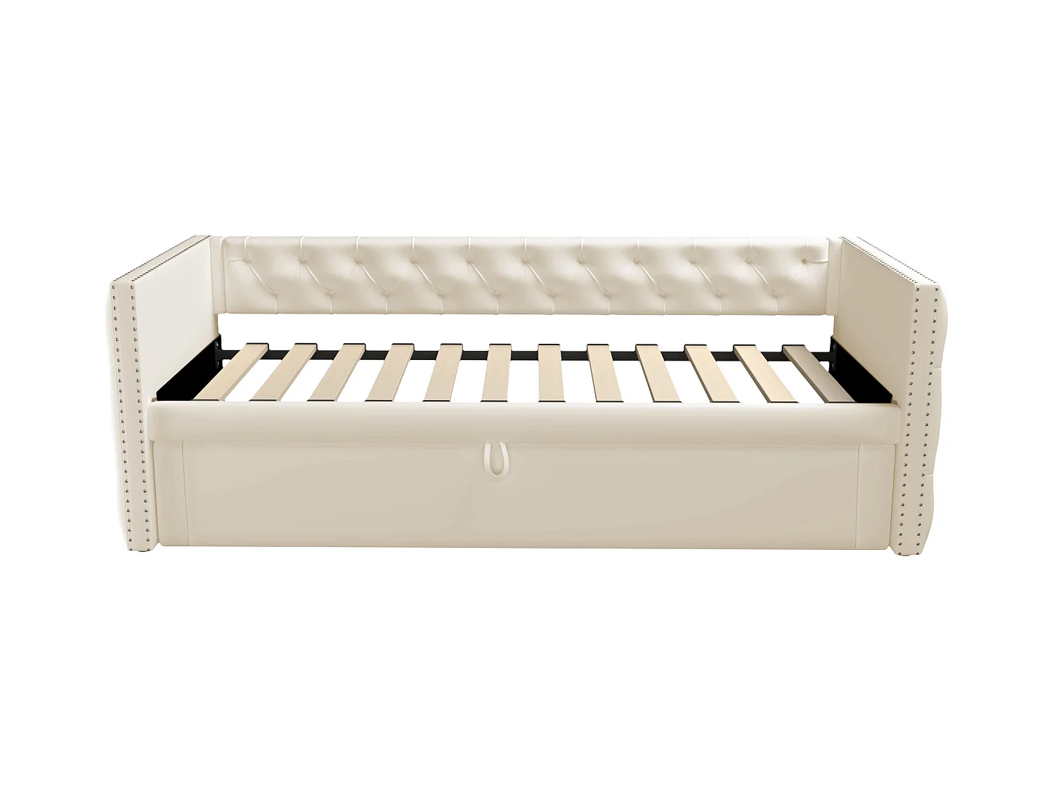 Lit banquette enfant 90x200 cm, lit gigogne en velours, sans matelas, beige