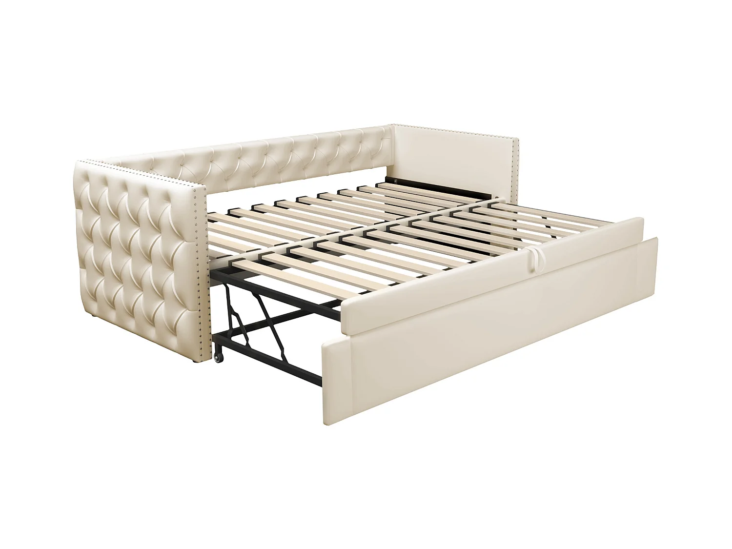 Lit banquette enfant 90x200 cm, lit gigogne en velours, sans matelas, beige