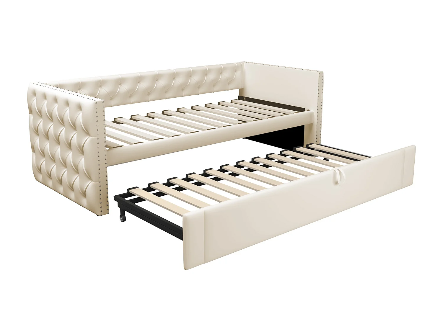 Lit banquette enfant 90x200 cm, lit gigogne en velours, sans matelas, beige